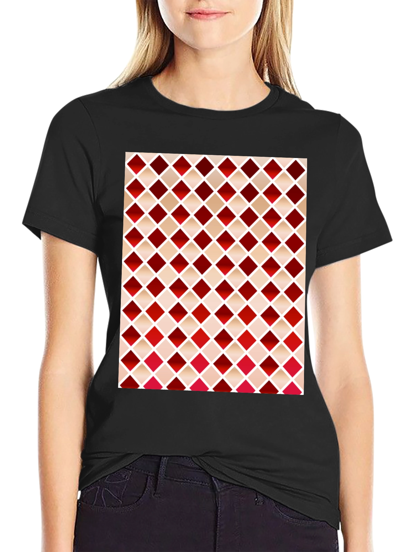 Black Stylish Diamond Pattern T-Shirt view 2