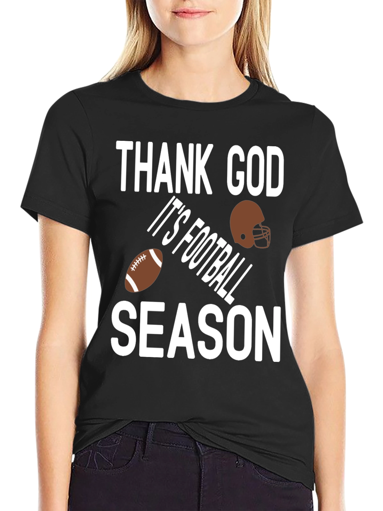 Black Thank God It's Football Season T-Shirt view 2