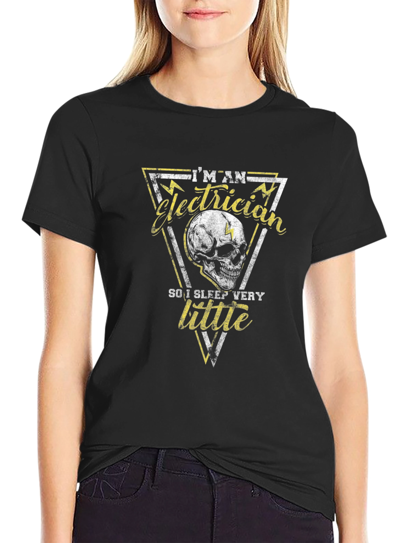 Black Electrician Skull Graphic T-Shirt view 2