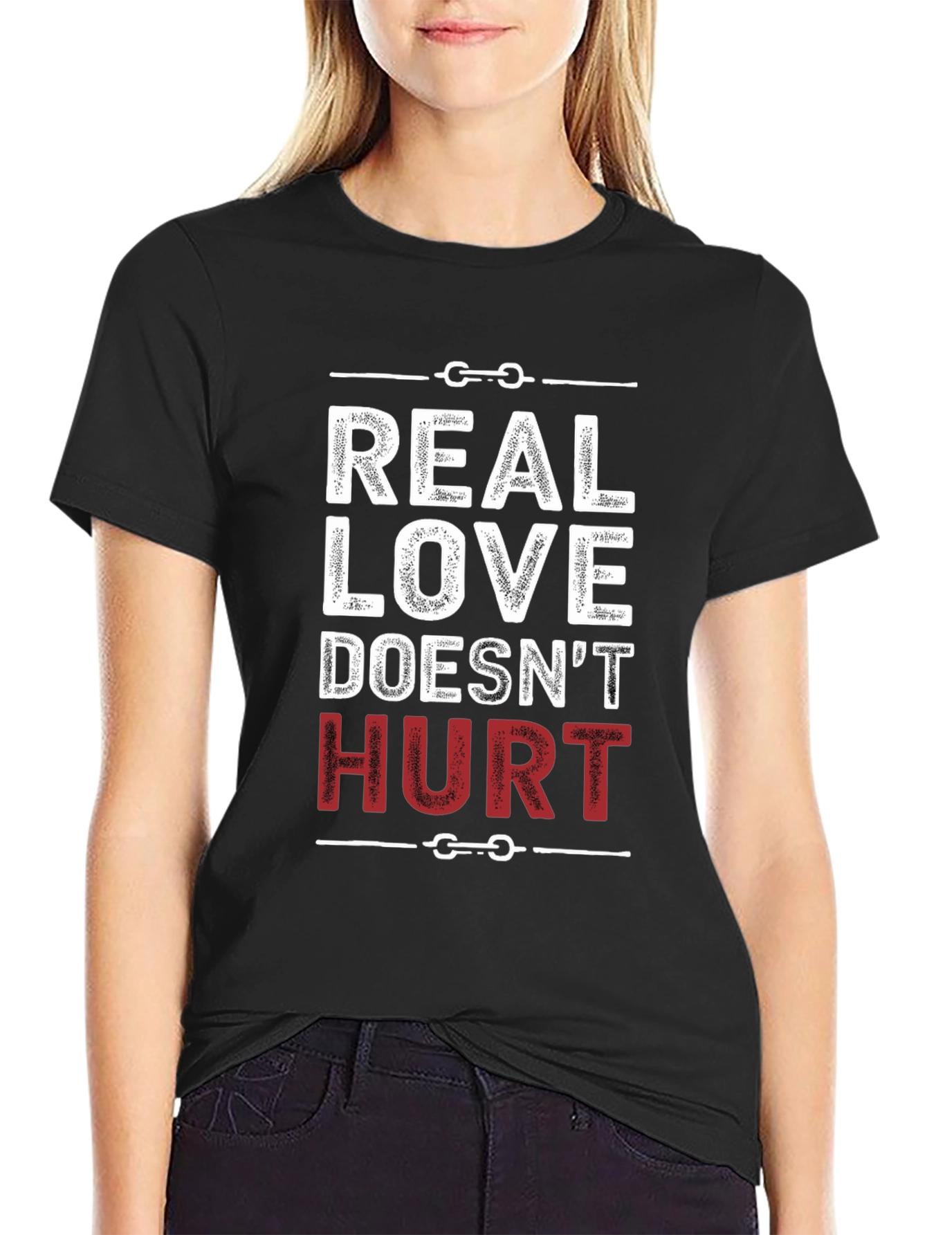 Black Real Love Doesn't Hurt Graphic T-Shirt view 2