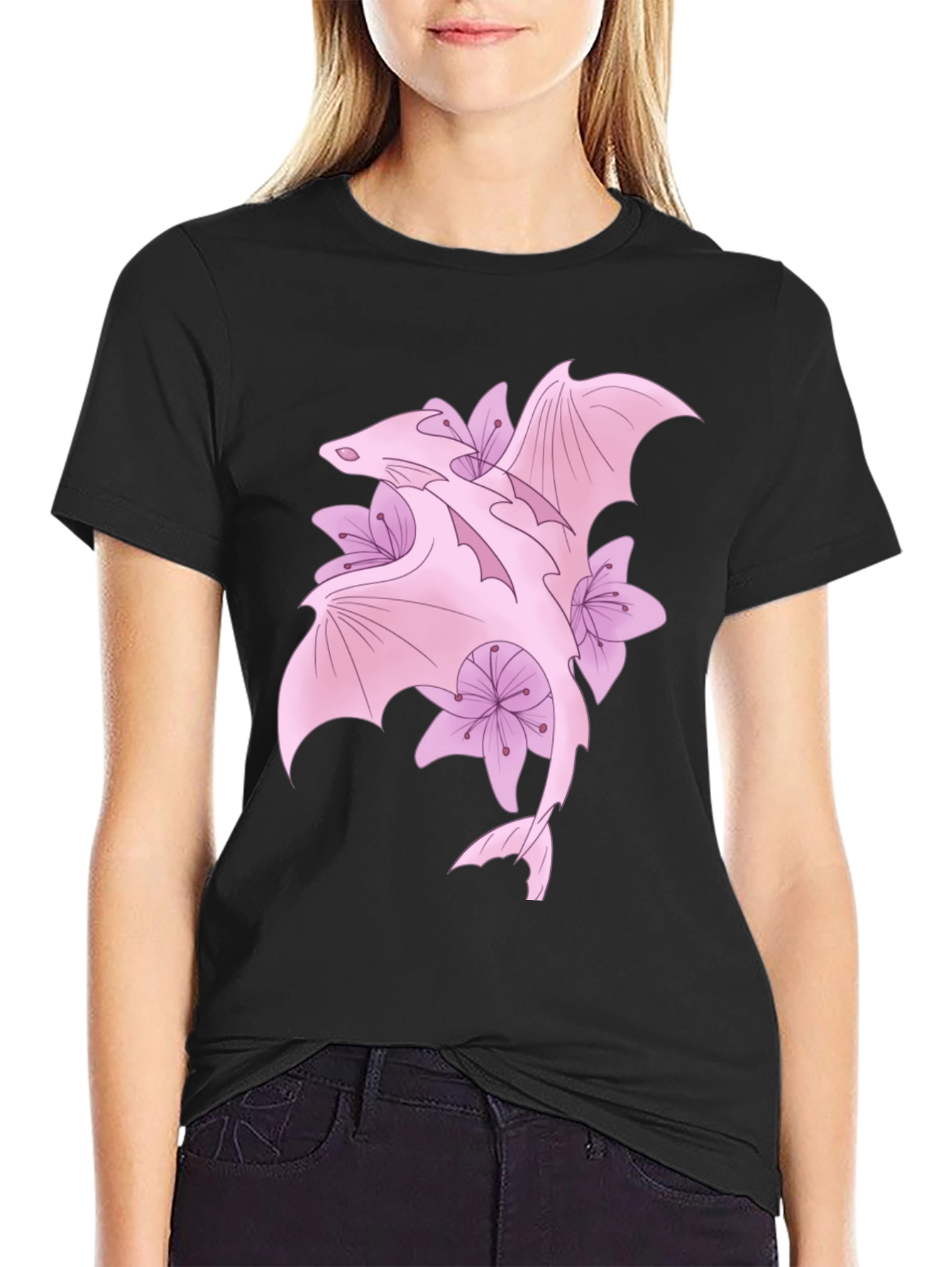 Black Dragon & Floral Graphic Tee view 2