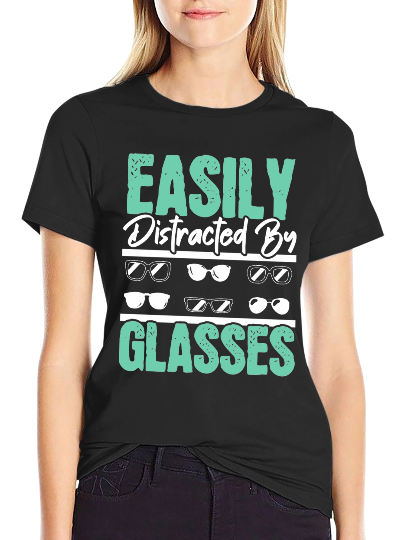 Black Easily Distracted By Glasses T-Shirt view 2