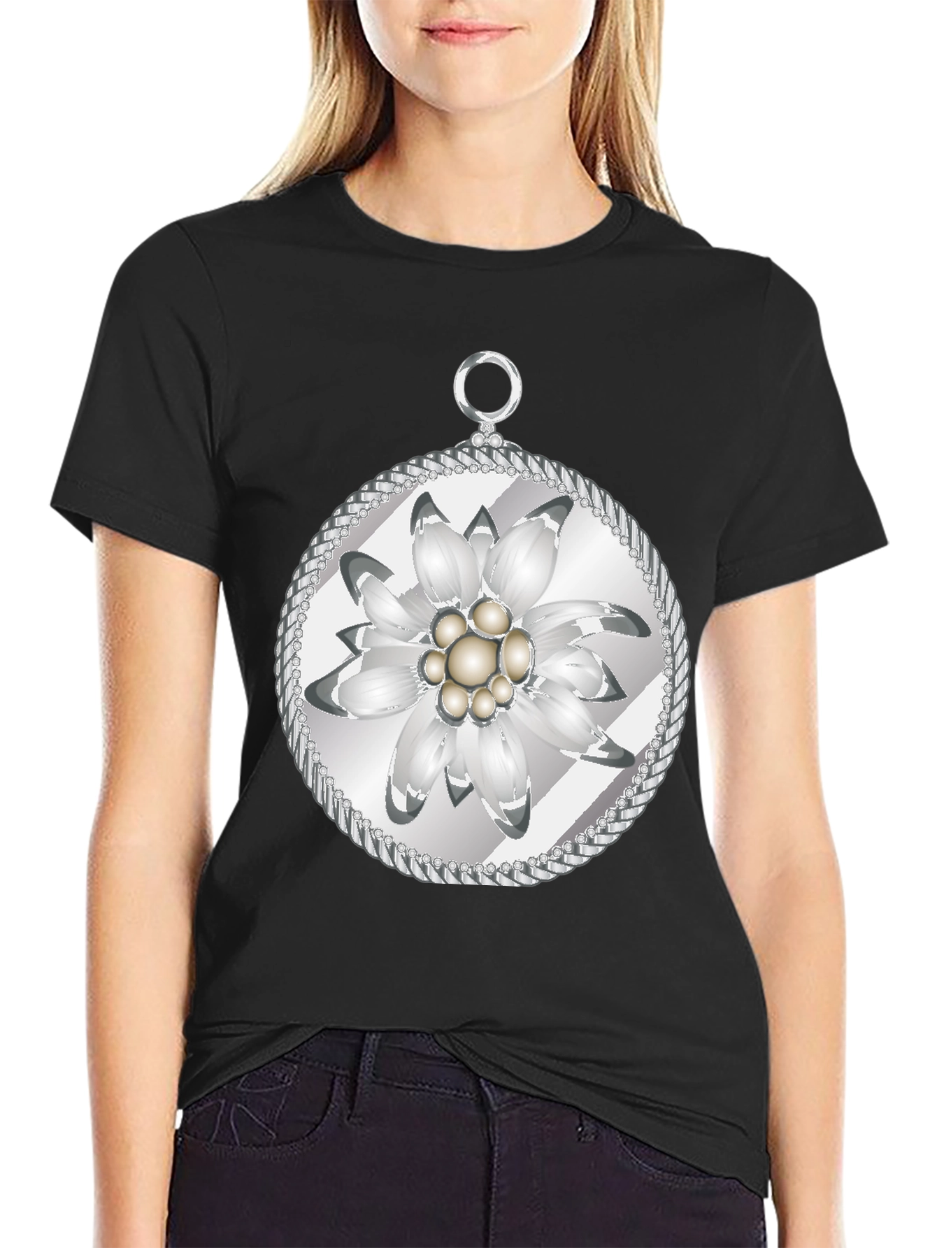 Edelweiss Flower T-Shirt - Black Cotton Tee - 2