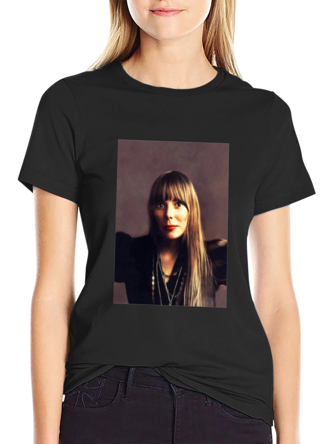 Black Joni Mitchell Portrait Black T-Shirt view 2