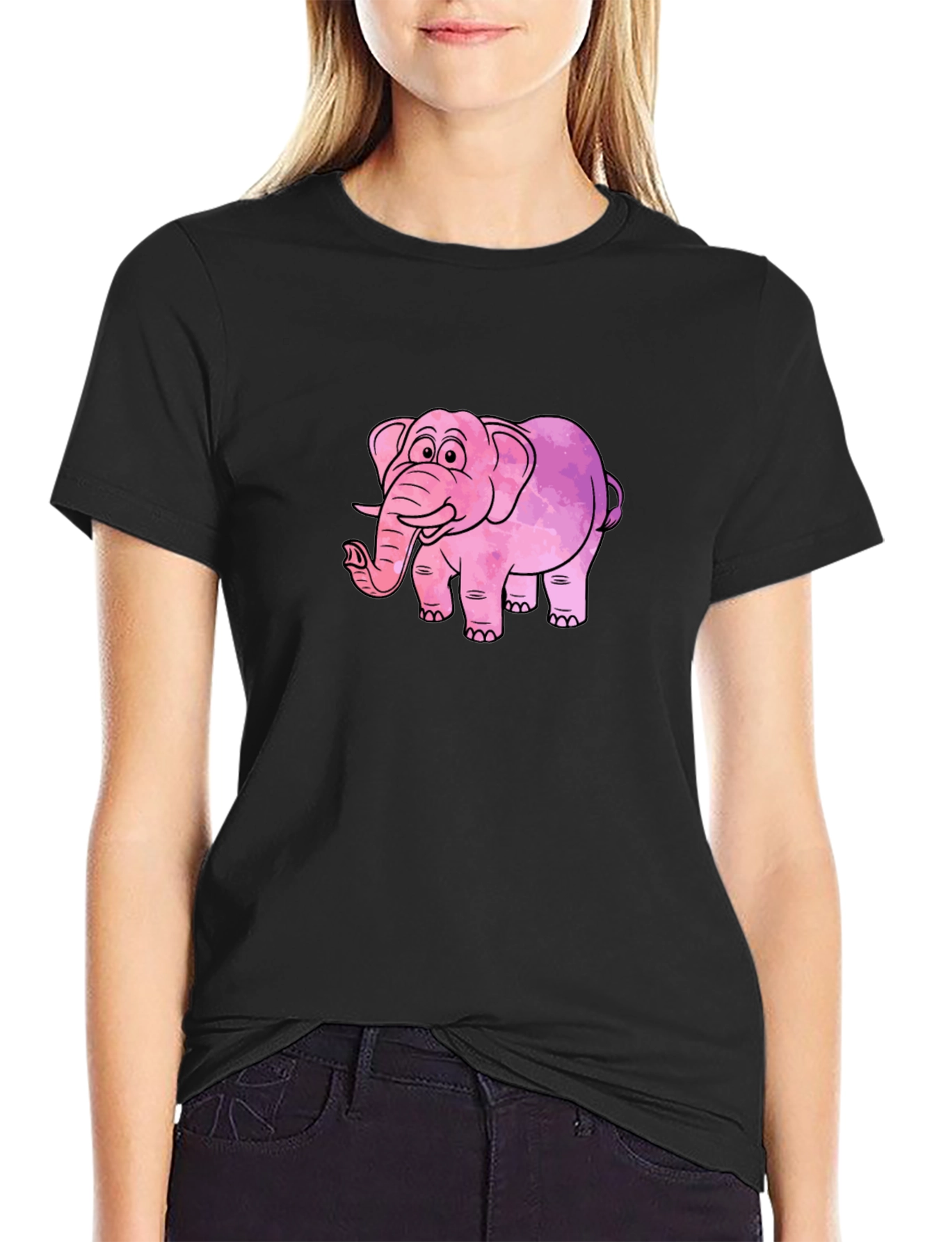 Black Elephant Graphic Black T-Shirt view 2