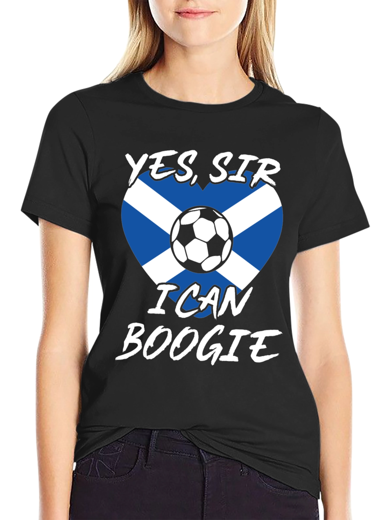 Black Scotland Flag Soccer T-Shirt - Yes Sir, I Can Boogie! view 2