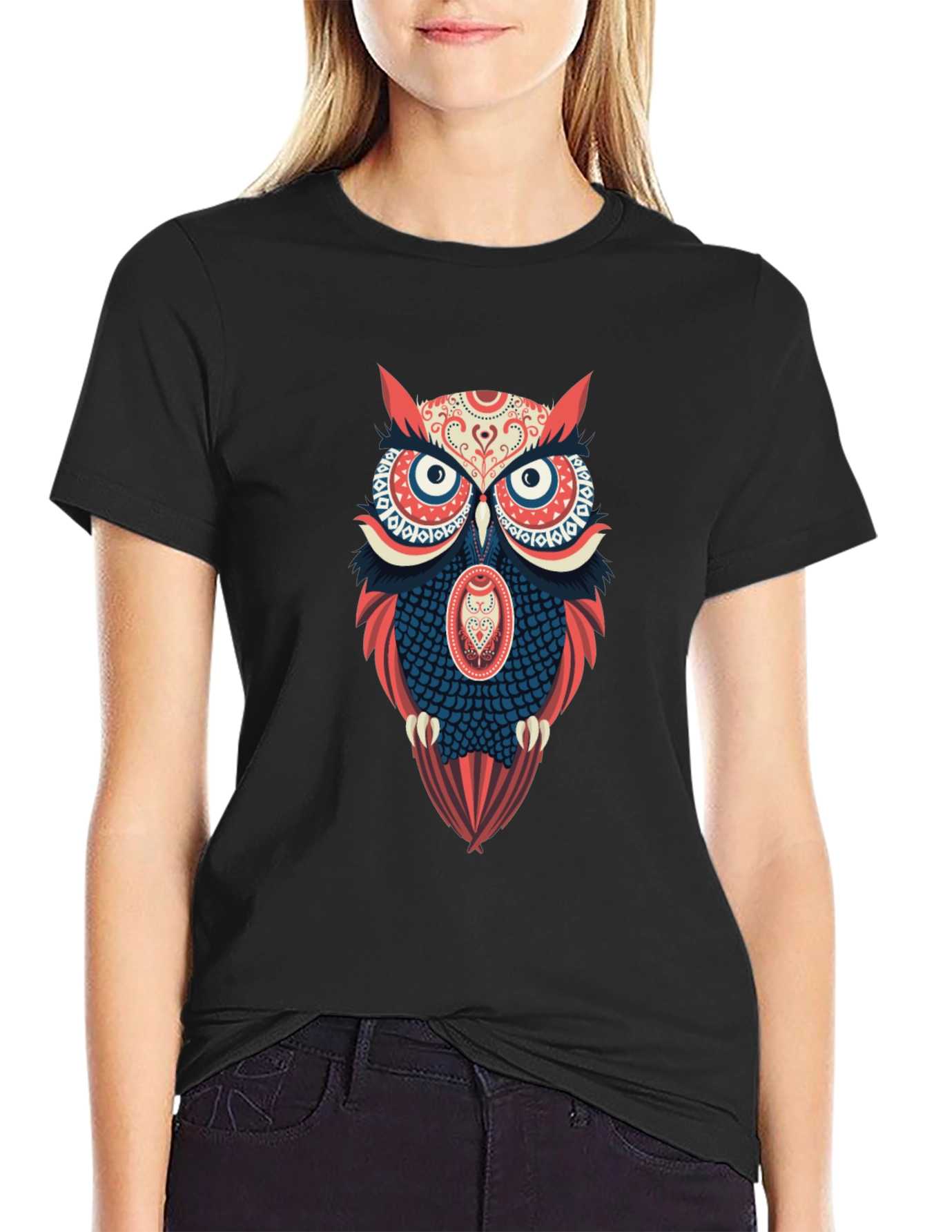 Black Owl Graphic Print Men's Black T-Shirt view 2