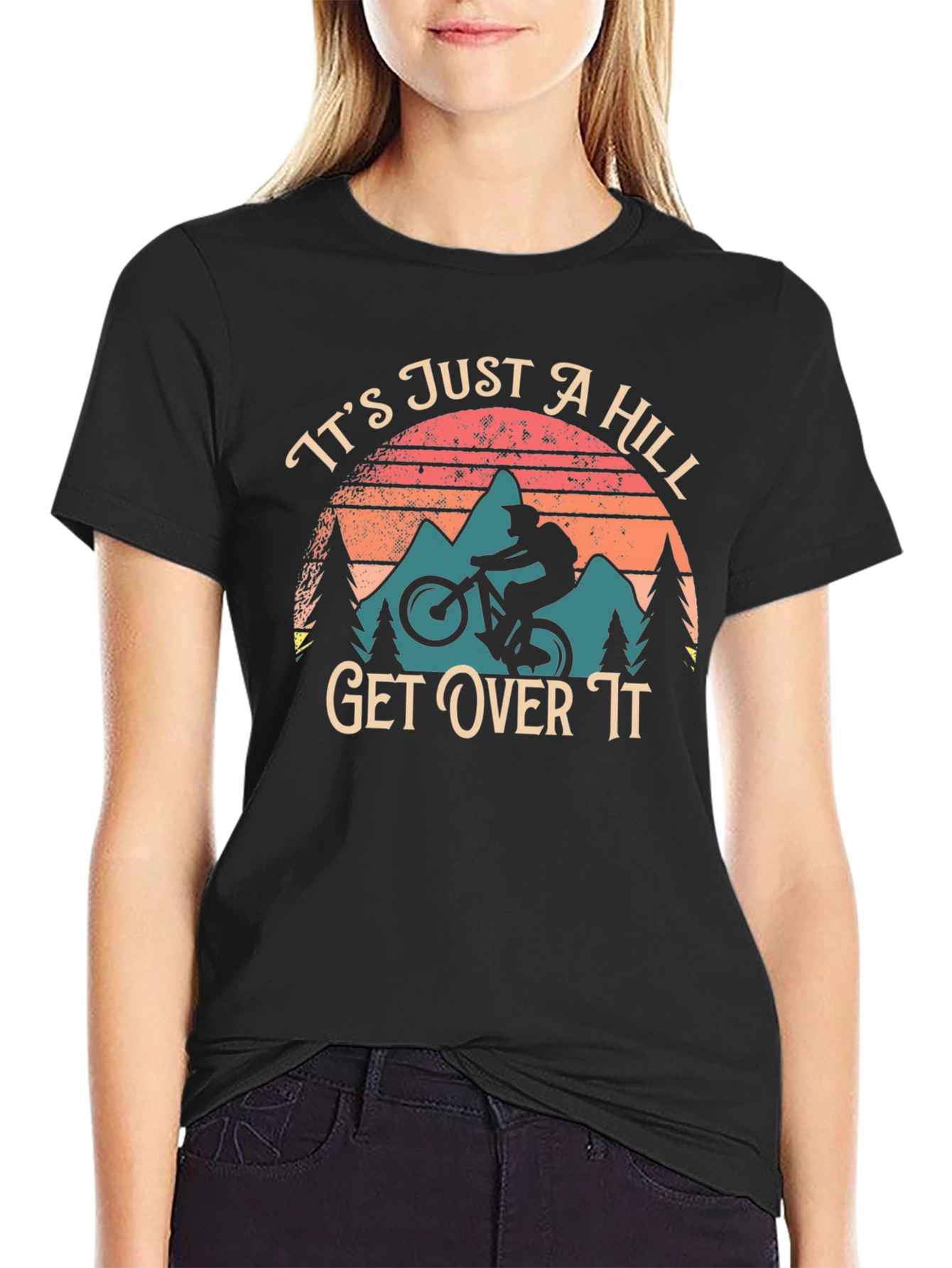 Black It's Just a Hill Get Over It Biker T-Shirt view 2