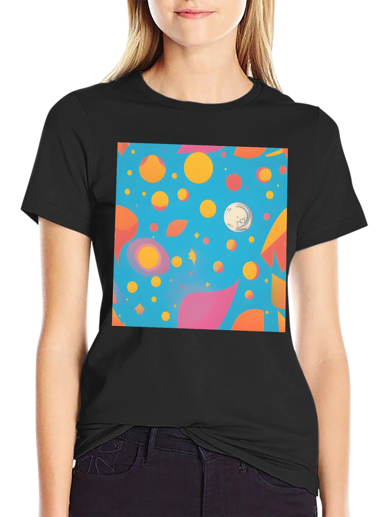 Black Funky Pattern T-Shirt: Colorful Abstract Design view 2