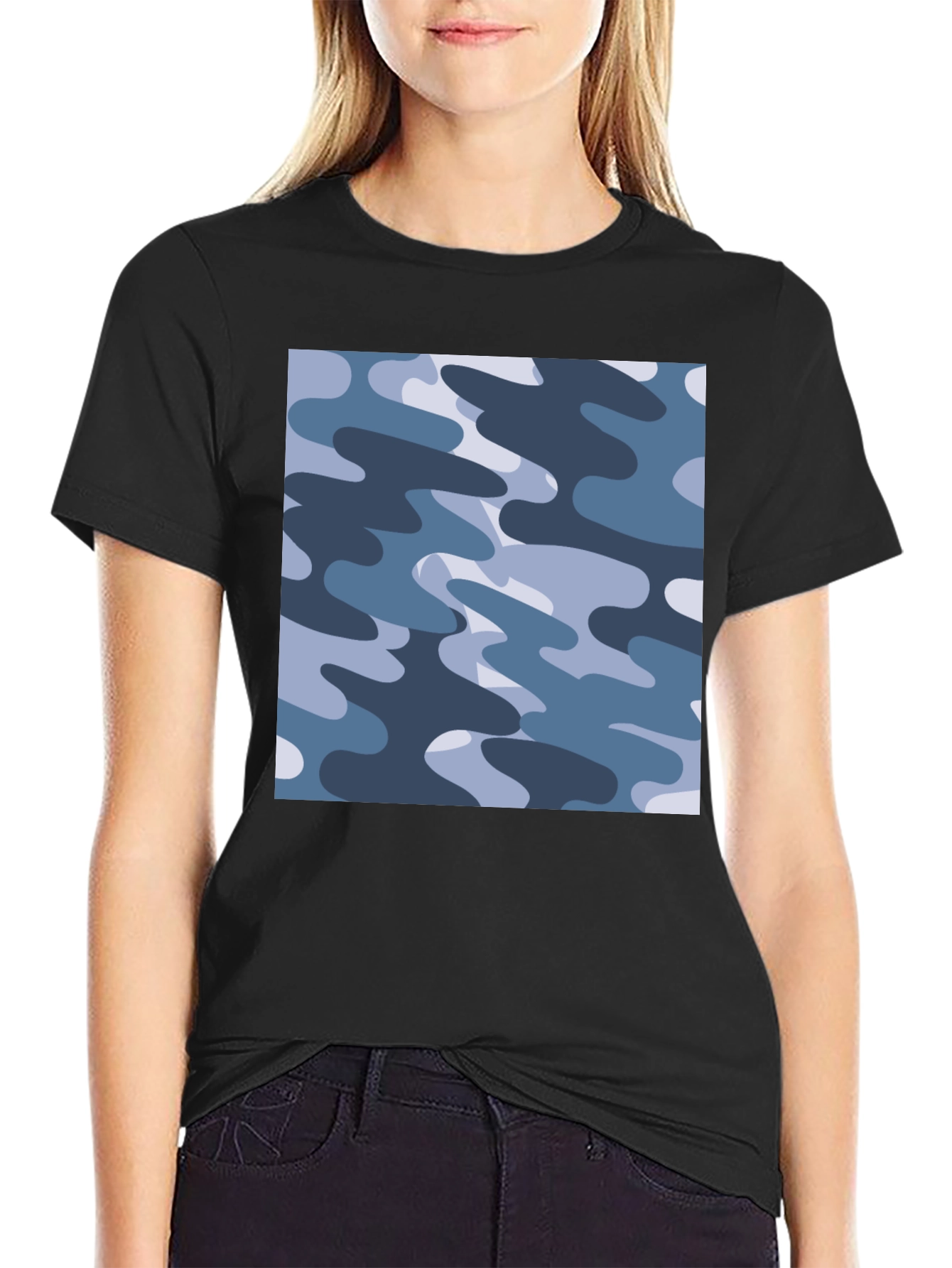 Black Men's Black Camouflage Print T-Shirt view 2