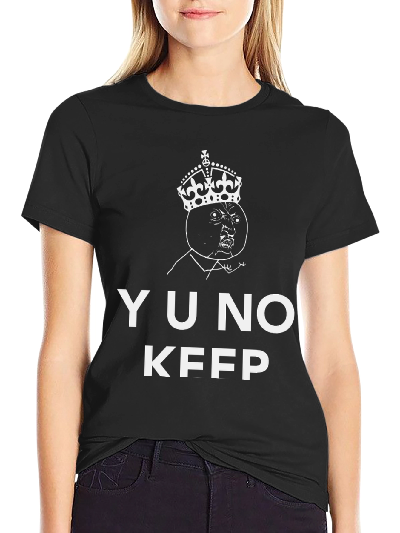 Black YU NO KFPP Graphic T-Shirt - Black Crew Neck Tee view 2