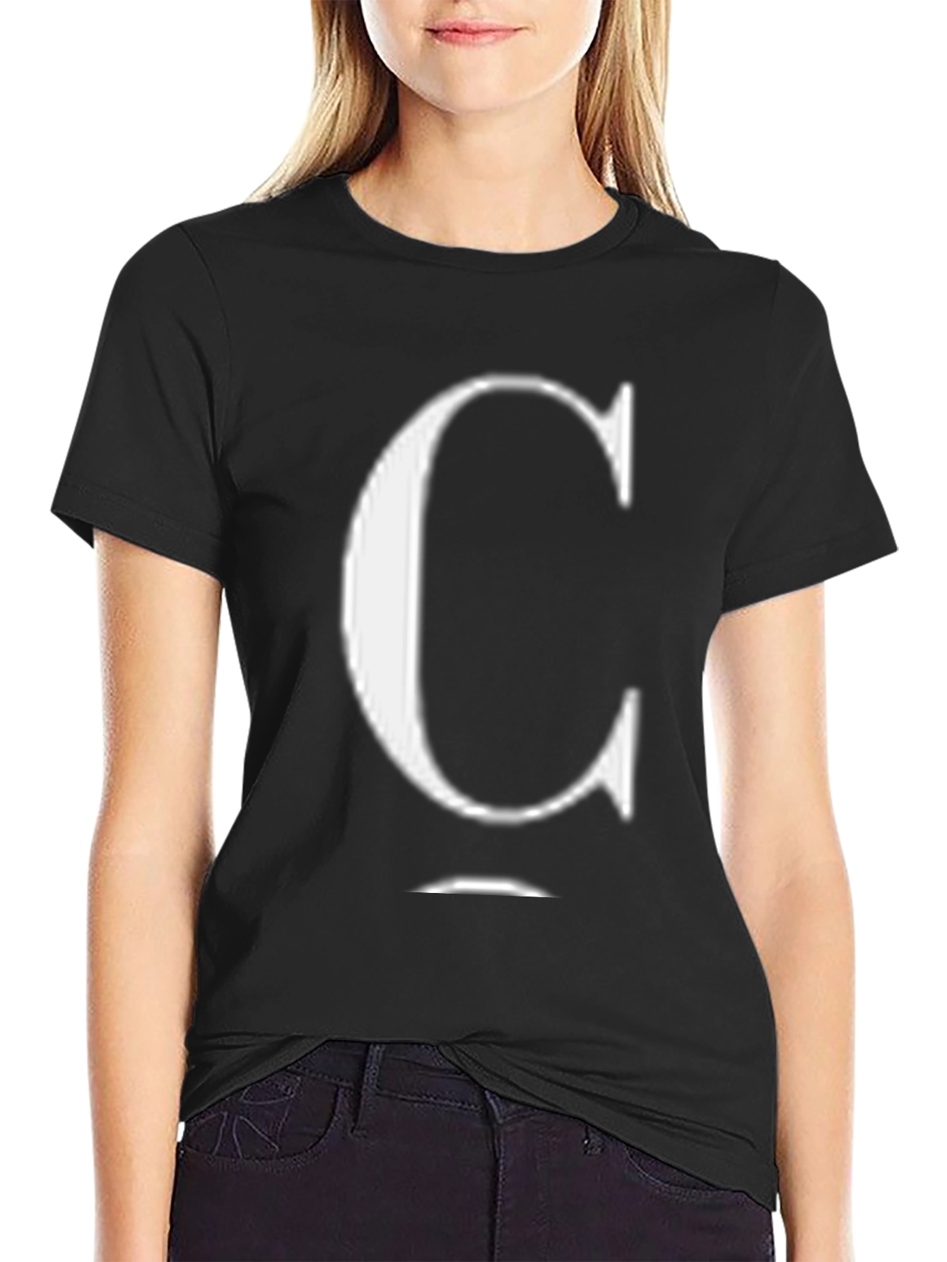 Black Bold 'C' Graphic Tee - Stylish Unisex Black T-Shirt view 2