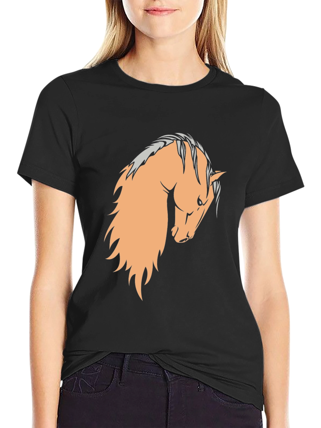 Black Black T-Shirt with Horse Graphic view 2