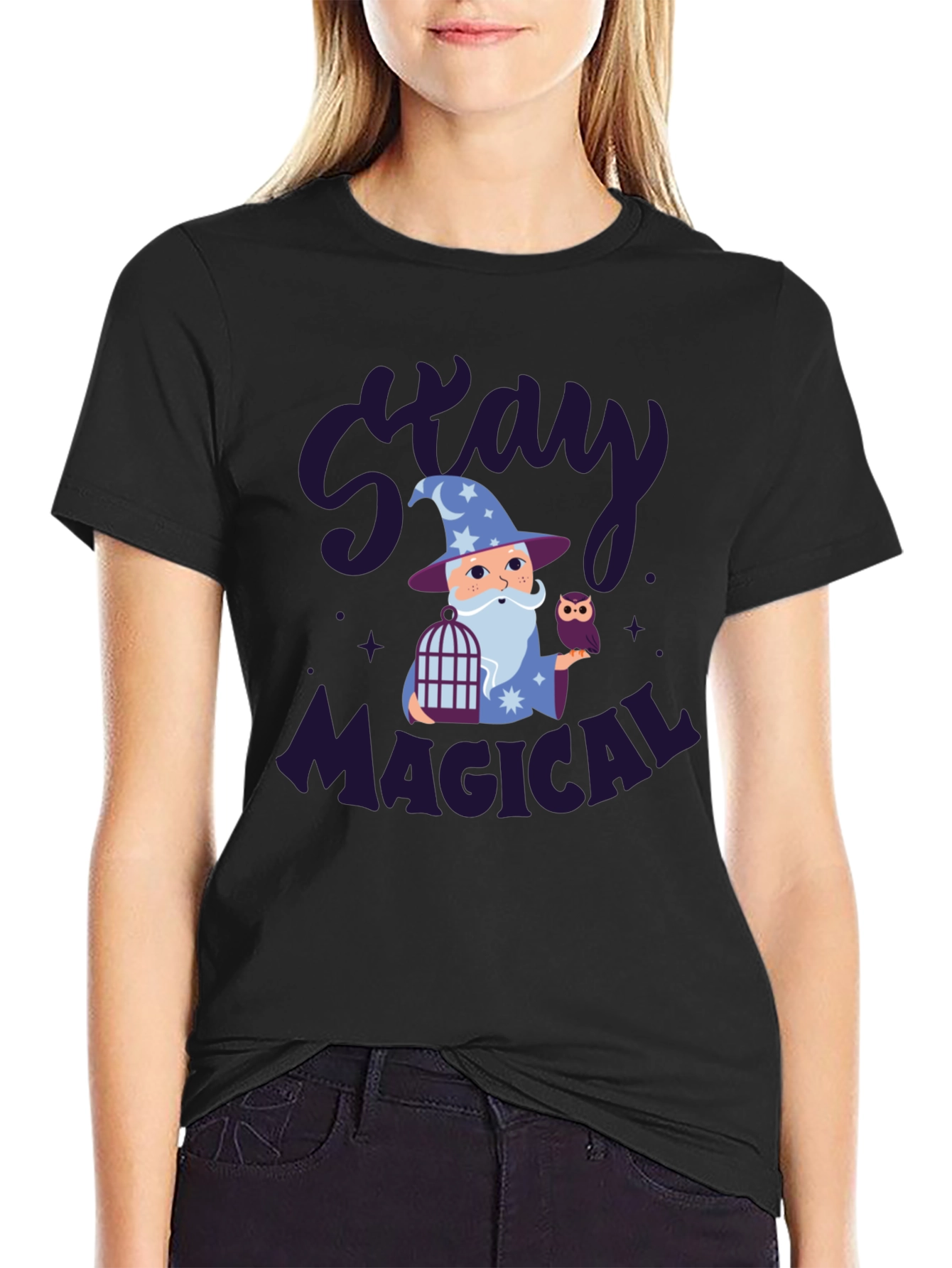 Black Stay Magical Wizard Graphic Tee Shirt view 2