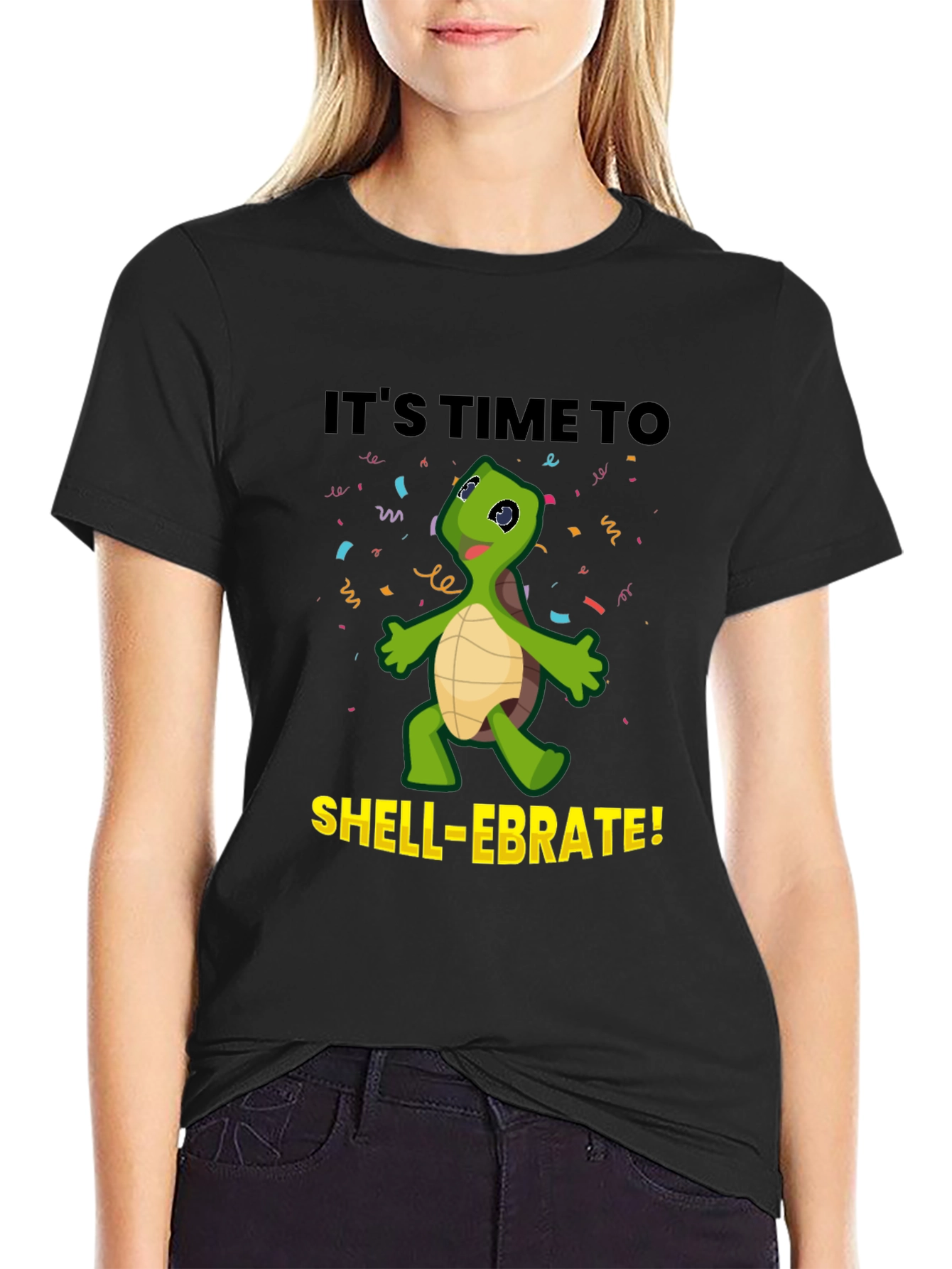 Black It's Time to Shell-ebrate! Fun Turtle T-Shirt view 2