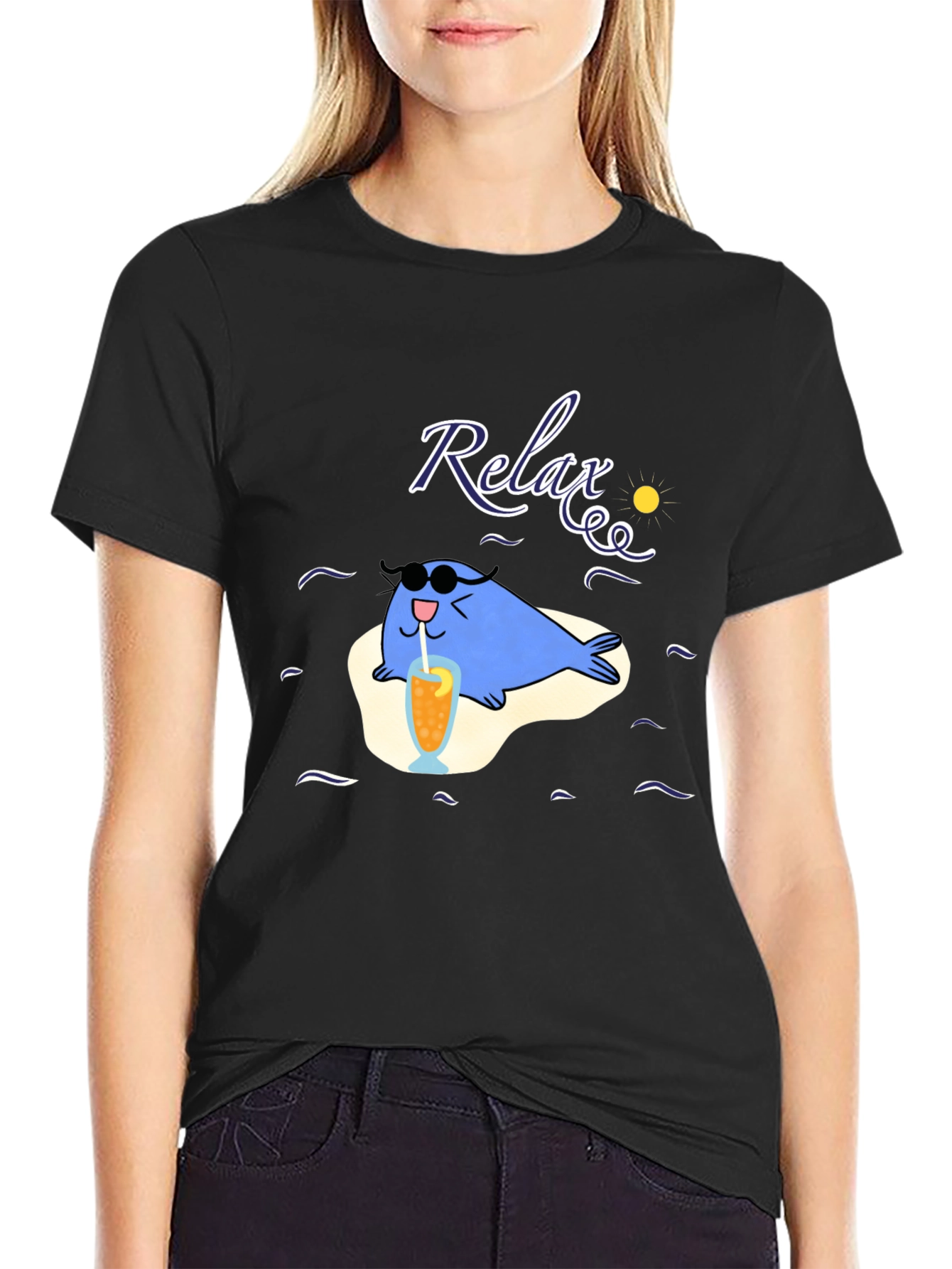 Black Relaxing Seal Black T-Shirt view 2