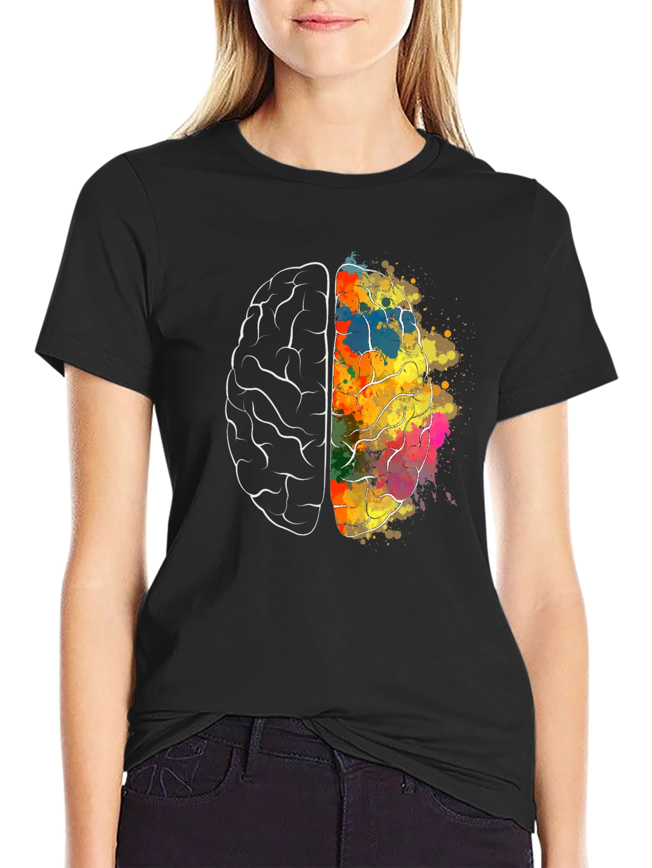 Black Brain Art Graphic T-Shirt - Creative Mind Tee view 2