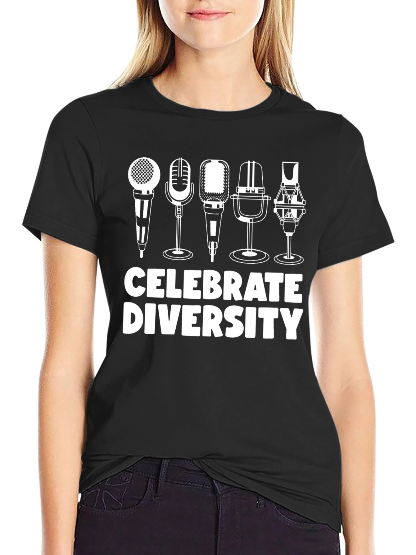 Black Celebrate Diversity T-Shirt - Microphone Graphic Tee view 2