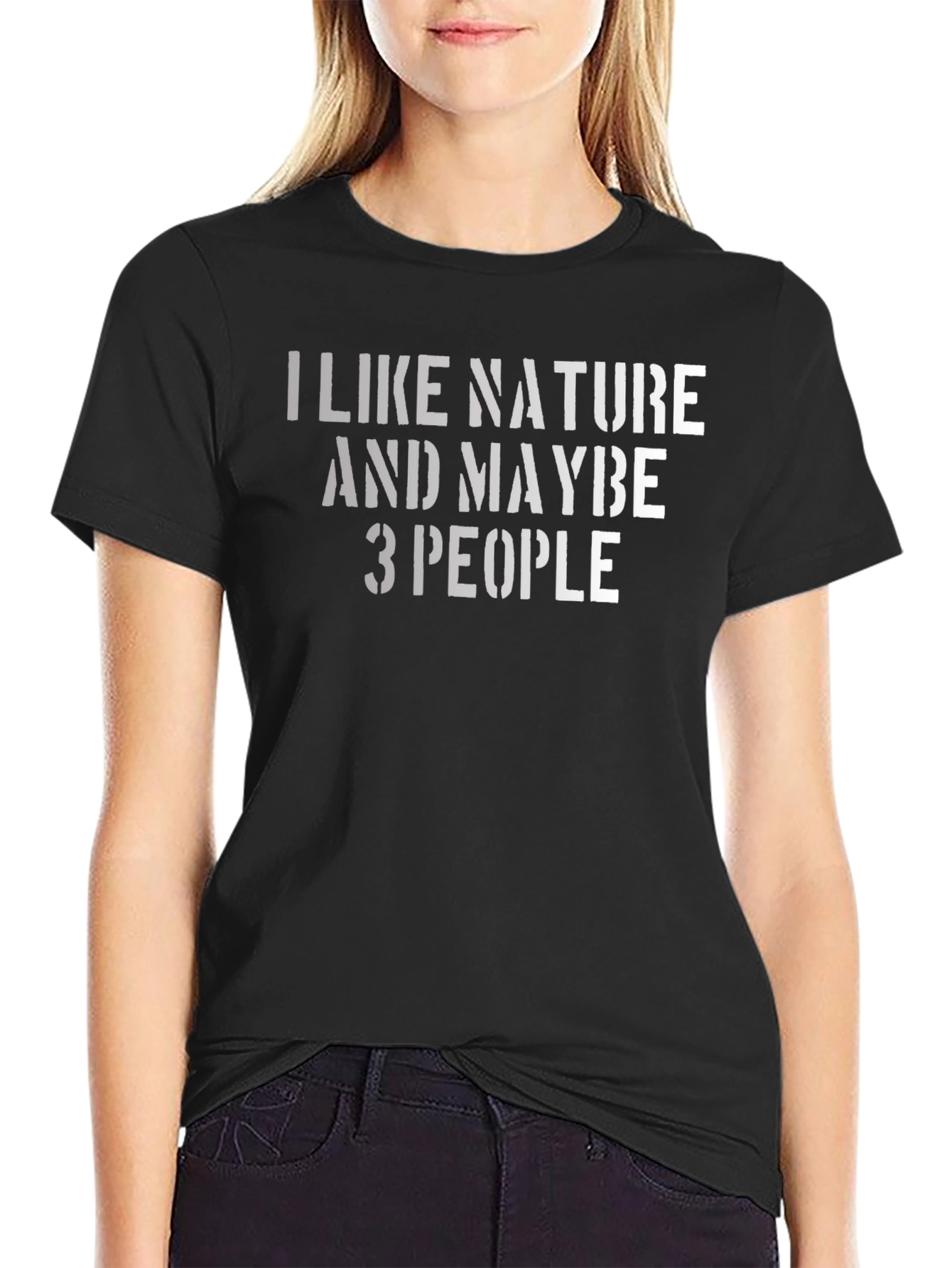 Black I Like Nature and Maybe 3 People Funny Graphic T-Shirt view 2