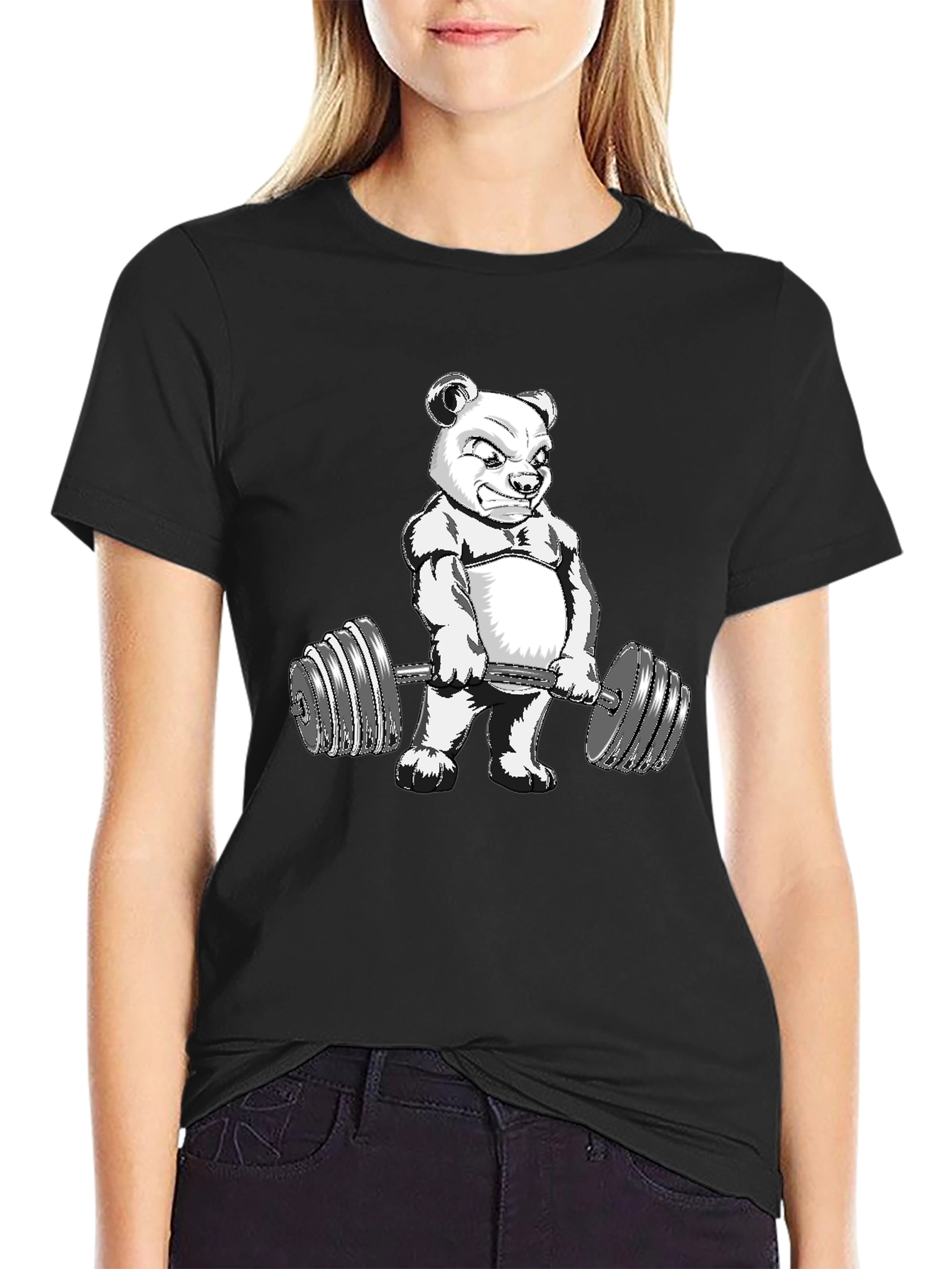 Black Bear Lifting Weights Graphic Tee view 2