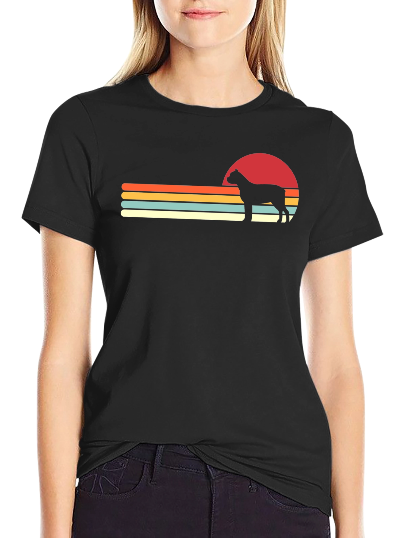 Black Retro Dog Sunset T-Shirt - Black view 2