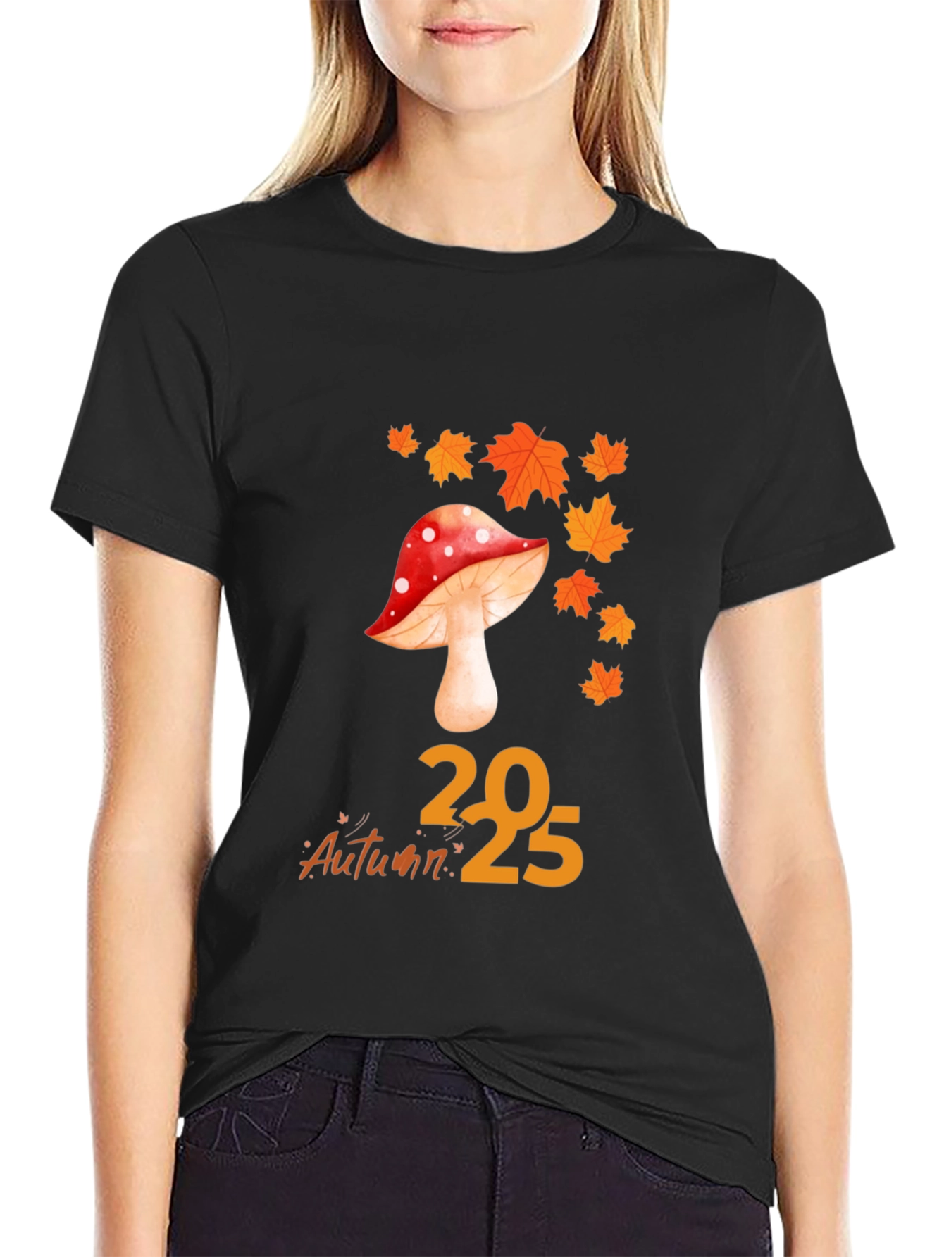 Black Autumn Mushroom Graphic Tee - Comfortable Everyday Wear view 2