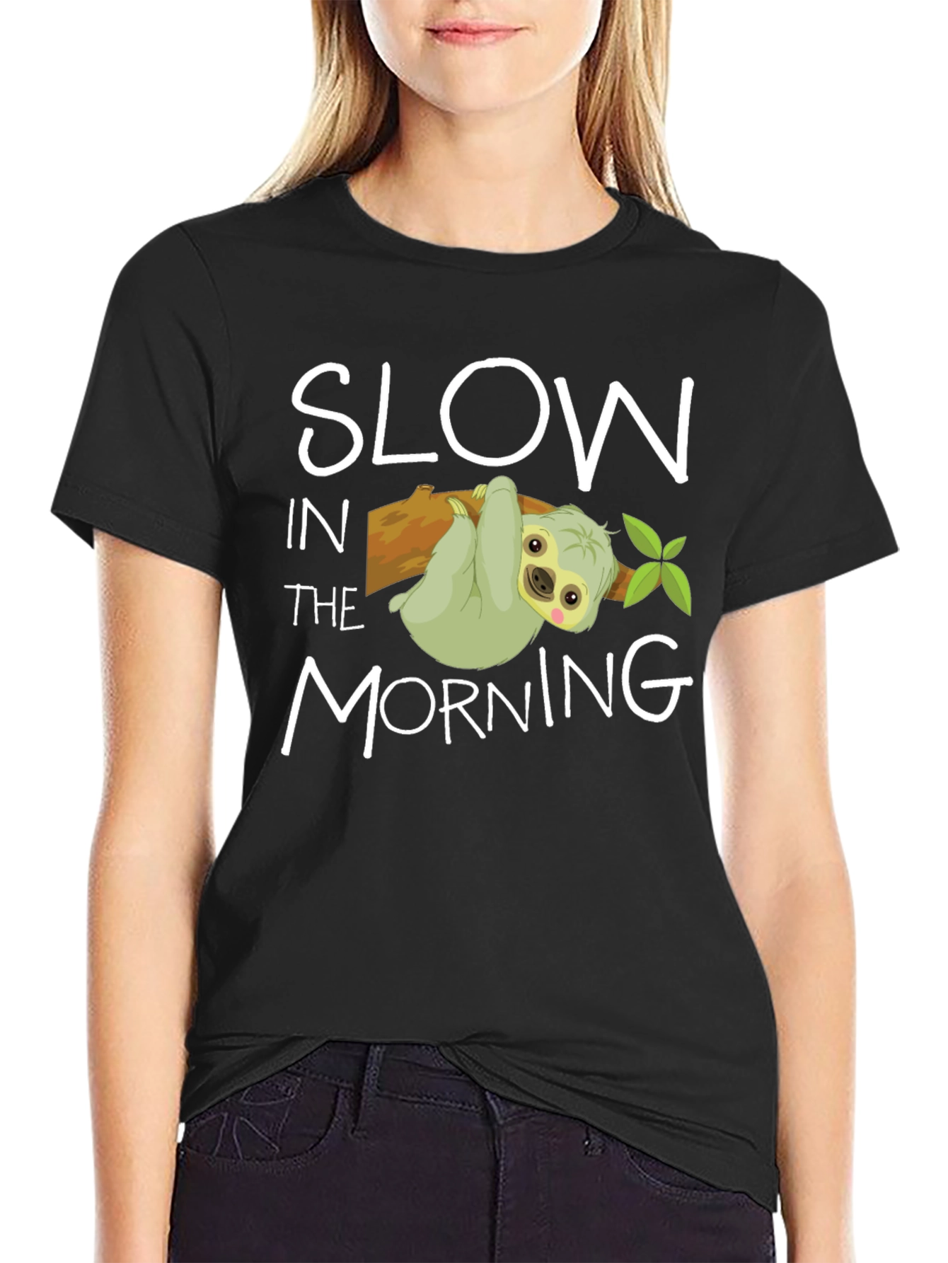 Black Slow In The Morning Sloth Graphic Tee view 2