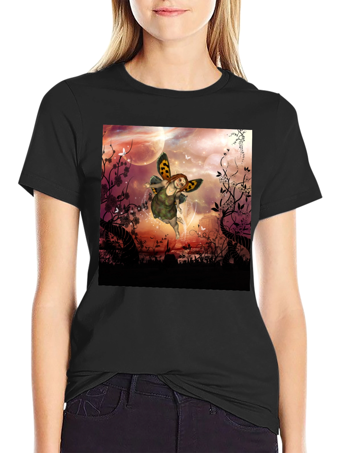 Black Fairy Fantasy Graphic Tee - Unique Design view 2