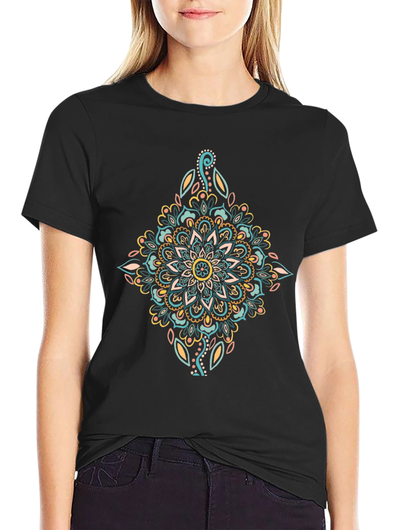 Black Mandala Graphic Print Black T-Shirt view 2