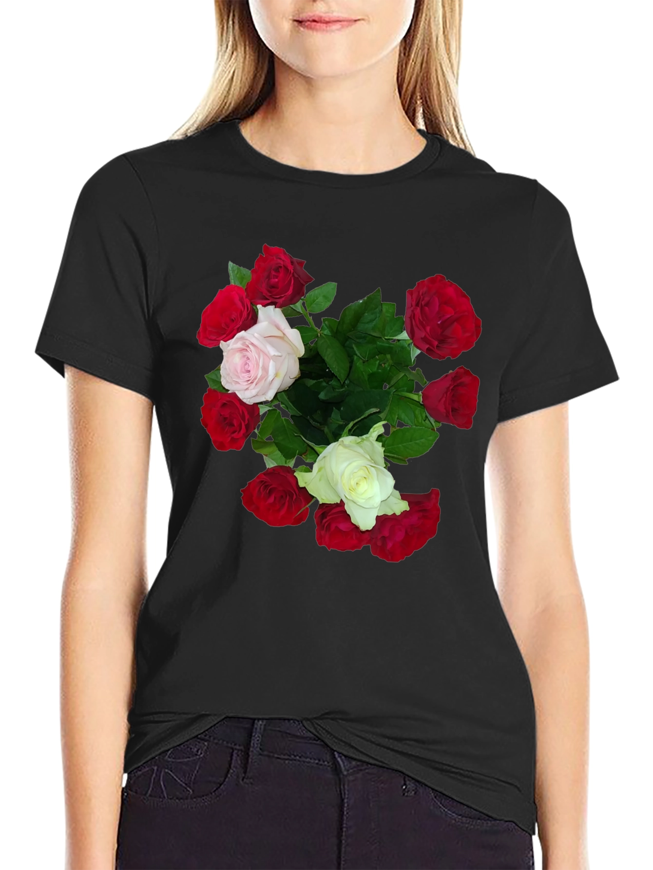 Black Floral Bouquet Graphic Tee - Classic Fit Black T-Shirt view 2