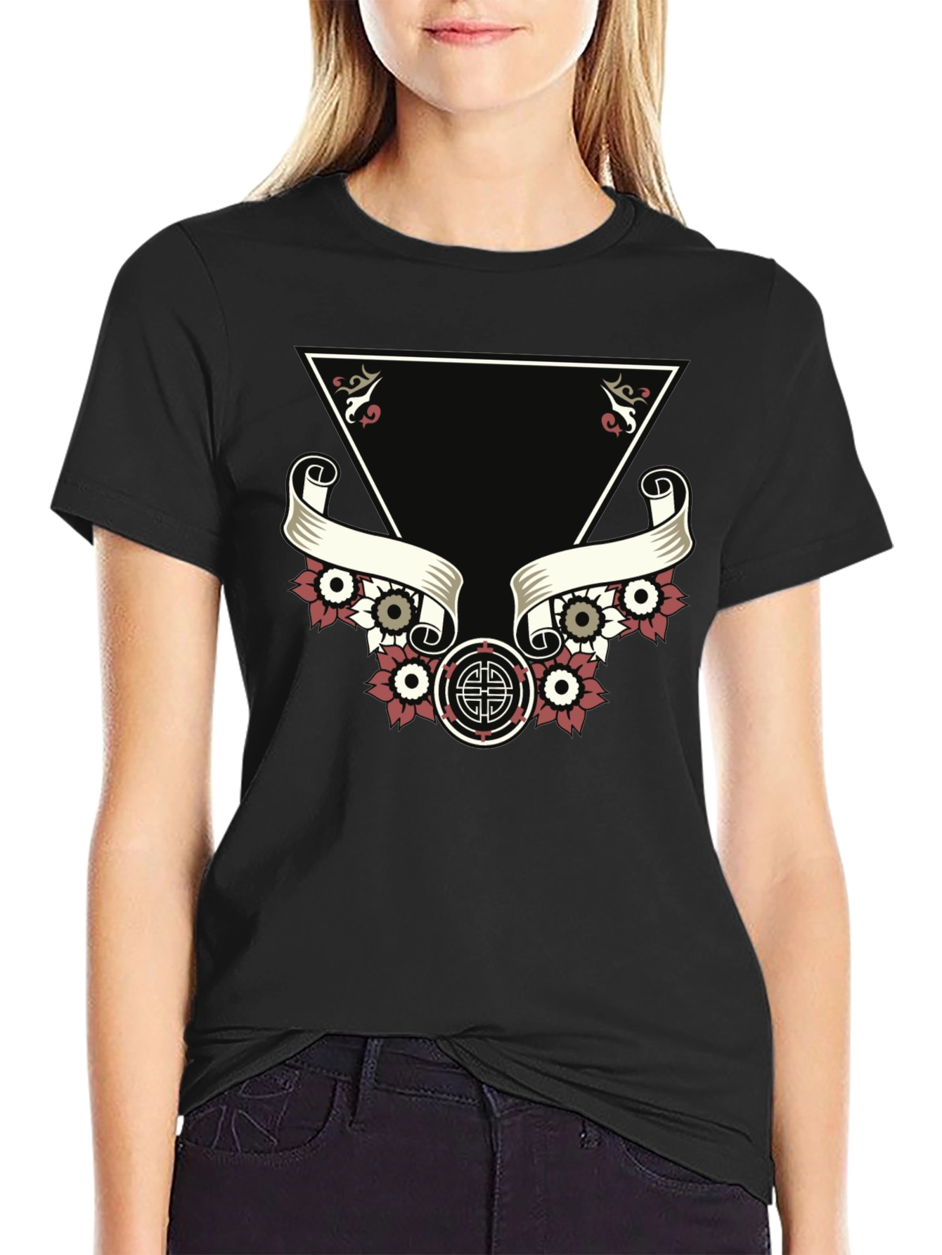 Black Stylish Black Tee with Unique Tattoo-Inspired Graphic view 2