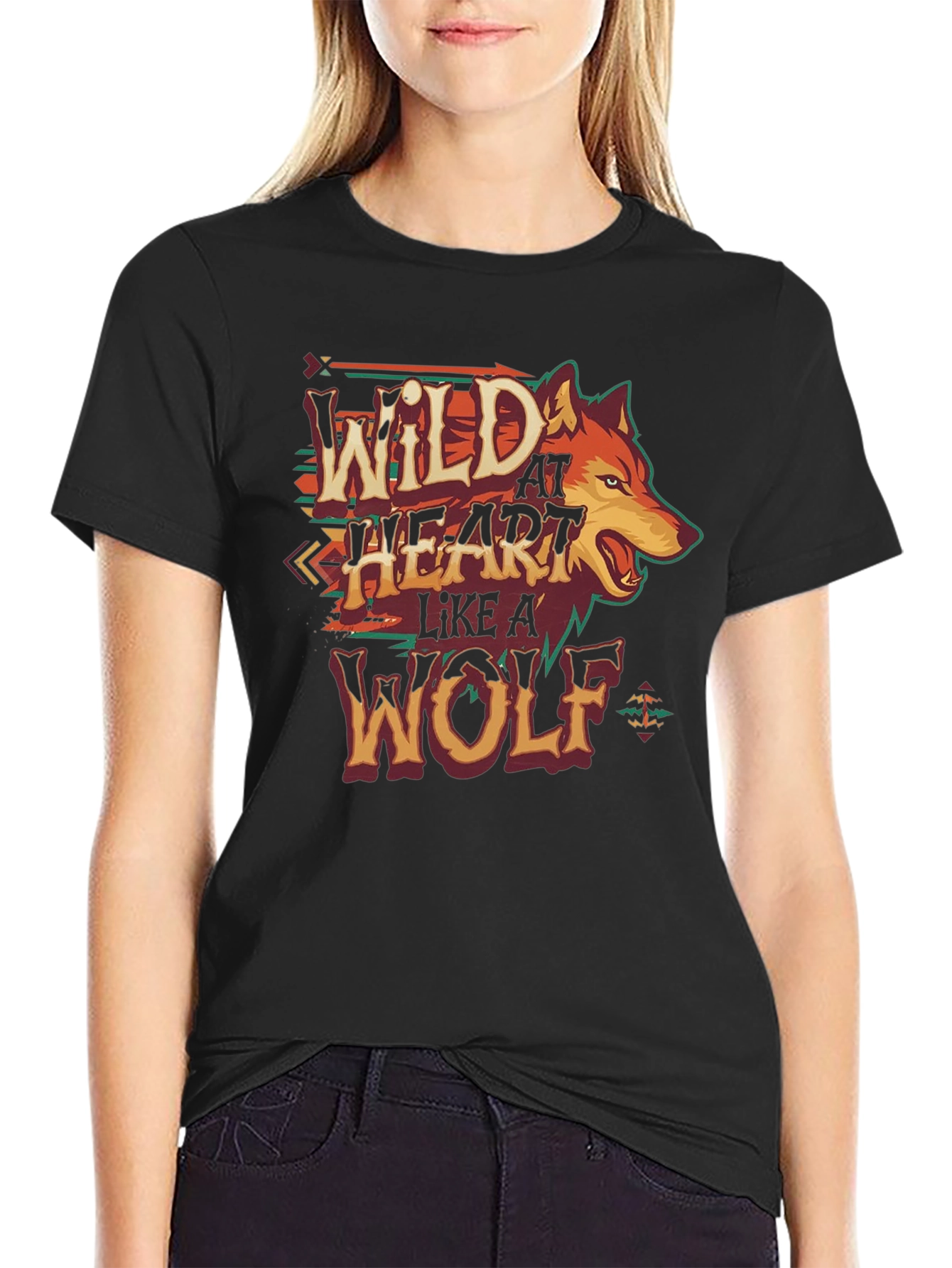 Black Wild at Heart Wolf Graphic T-Shirt view 2