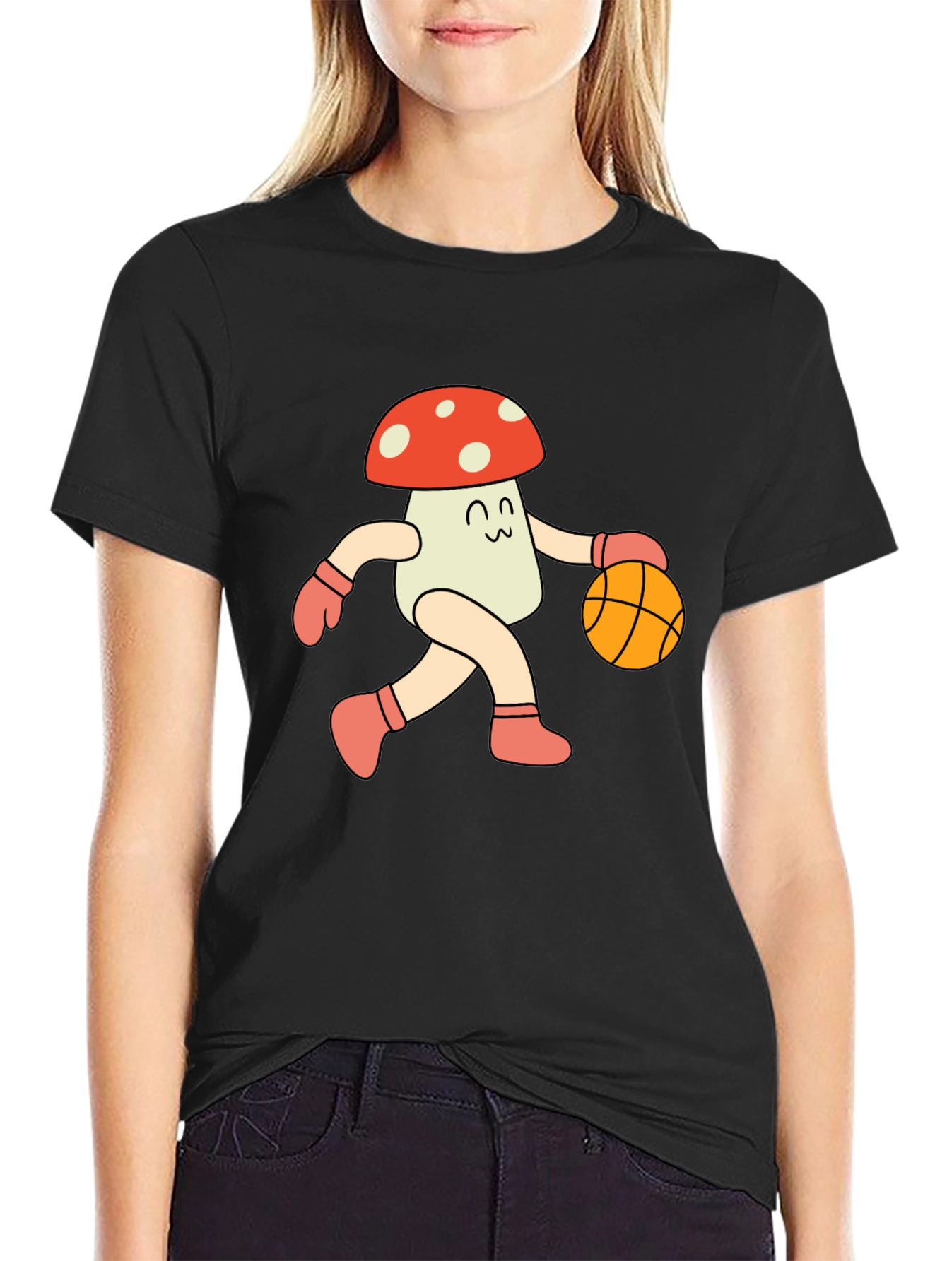 Black Mushroom Basketball T-Shirt - Cool Graphic Tee view 2