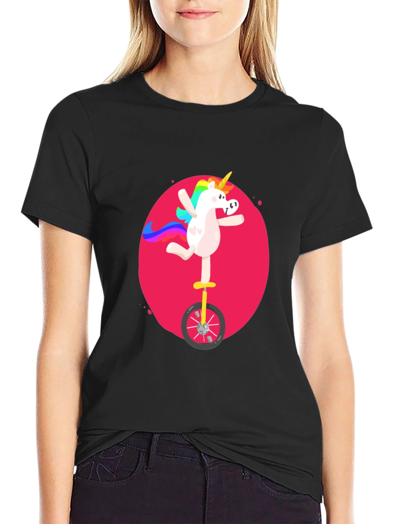 Black Unicorn Unicycle Black T-Shirt view 2