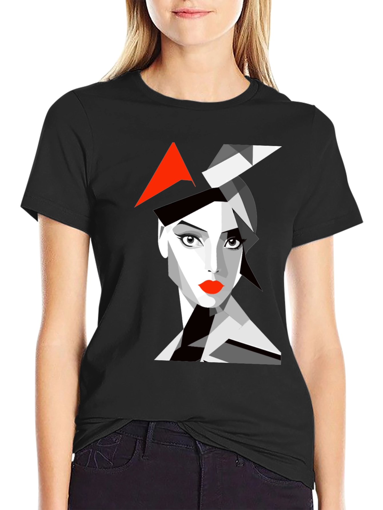 Black Abstract Woman Graphic Black T-Shirt view 2