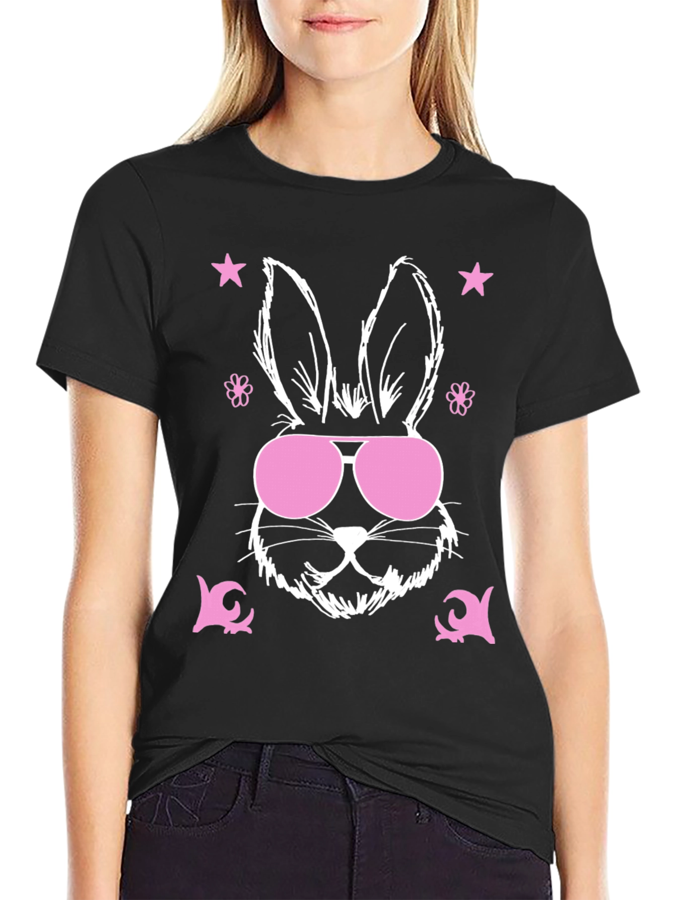 Black Cool Bunny Graphic Tee - Easter Vibes view 2