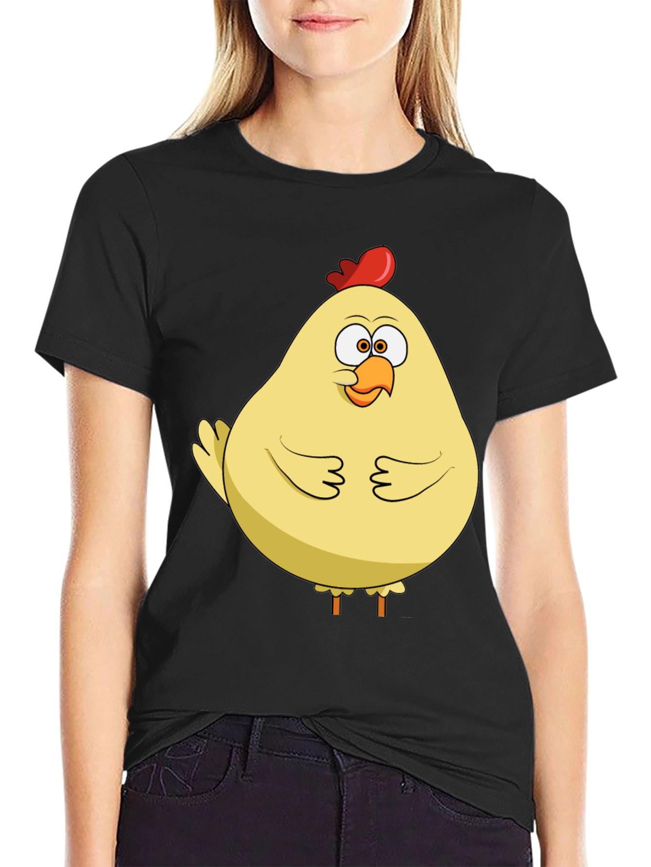 Black Funny Chicken T-Shirt - Quirky Cartoon Bird Tee view 2