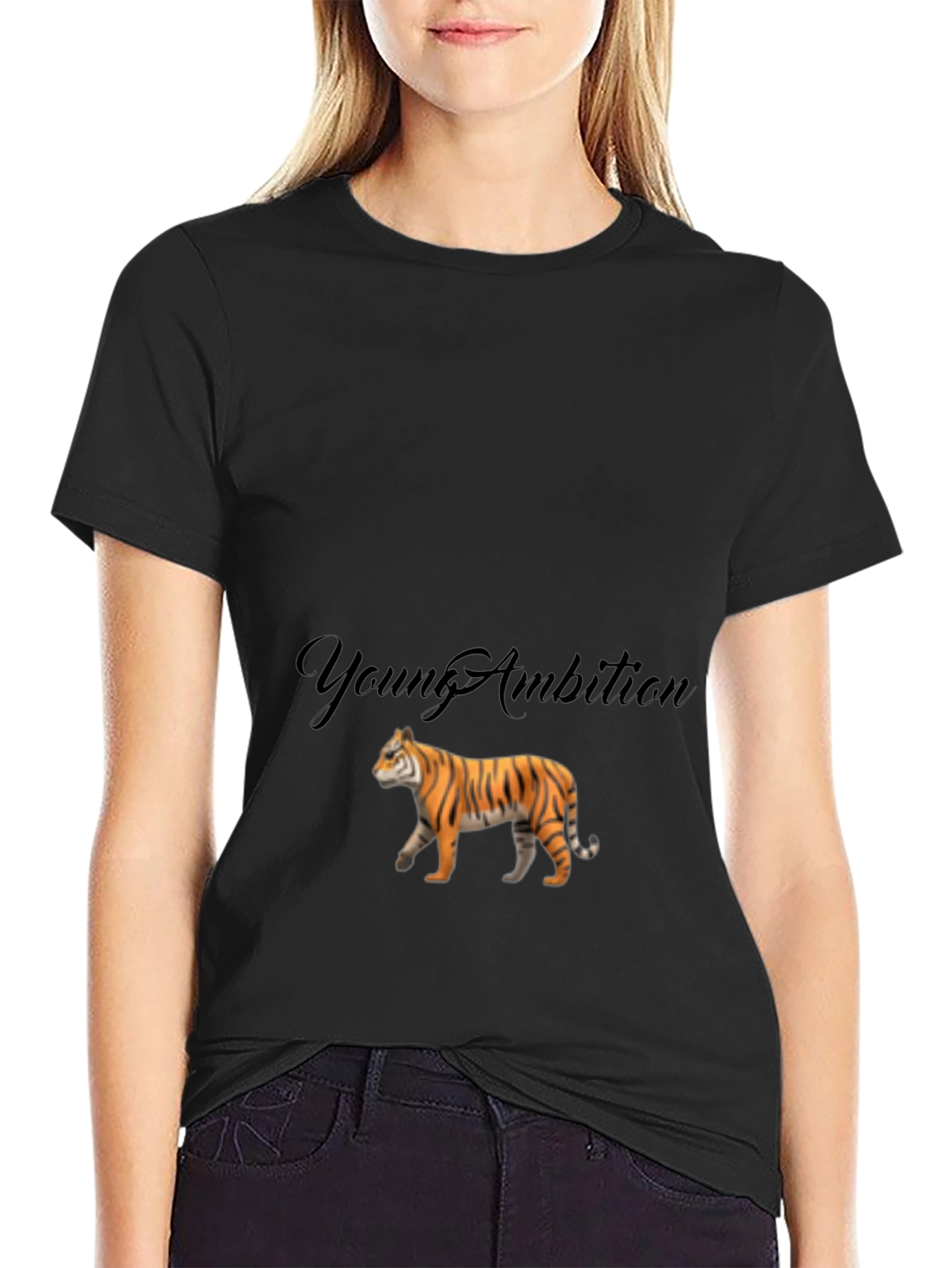 Black Young Ambition Tiger Graphic Black T-Shirt view 2