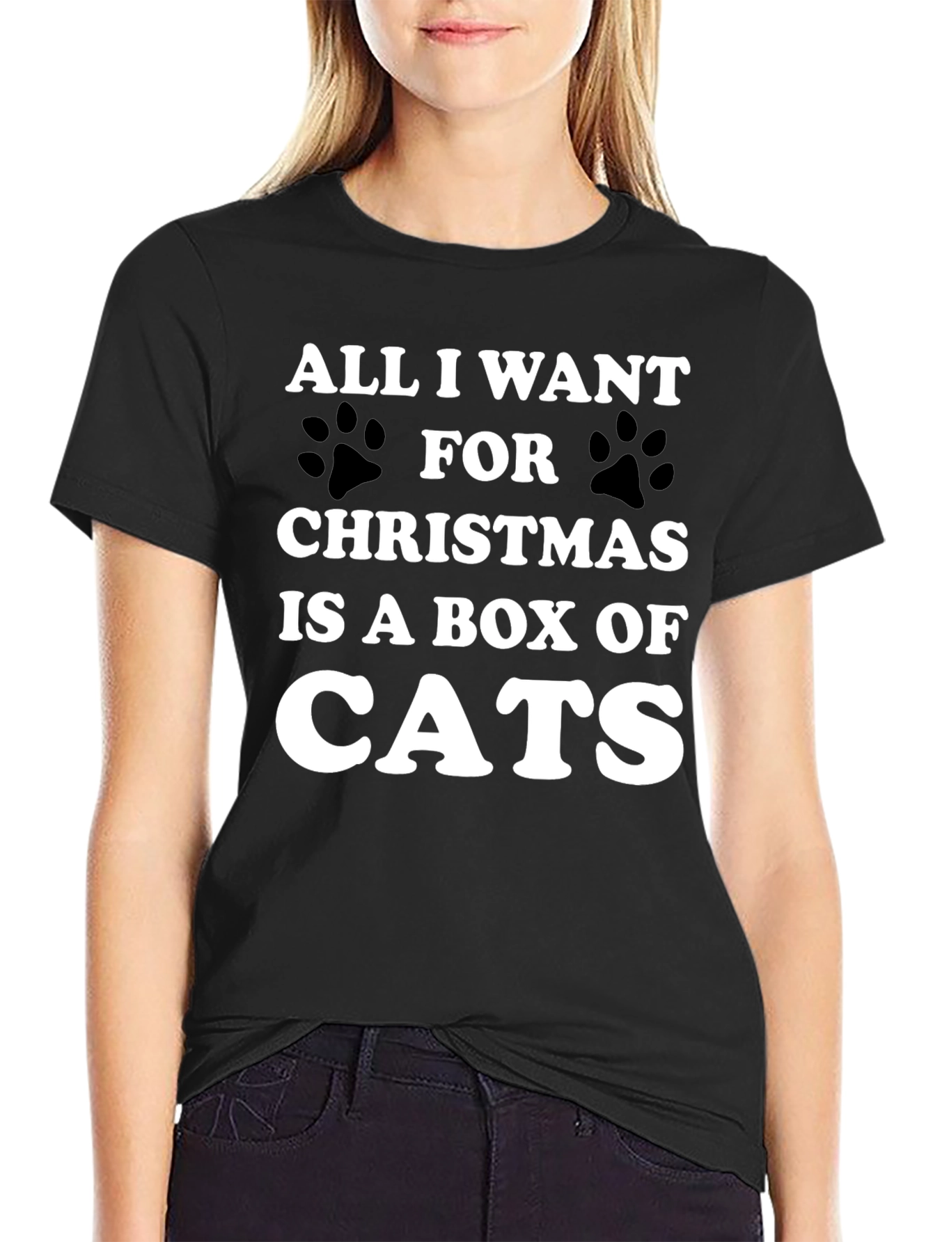 Black Funny Christmas Cat T-Shirt - Box of Cats Wish view 2