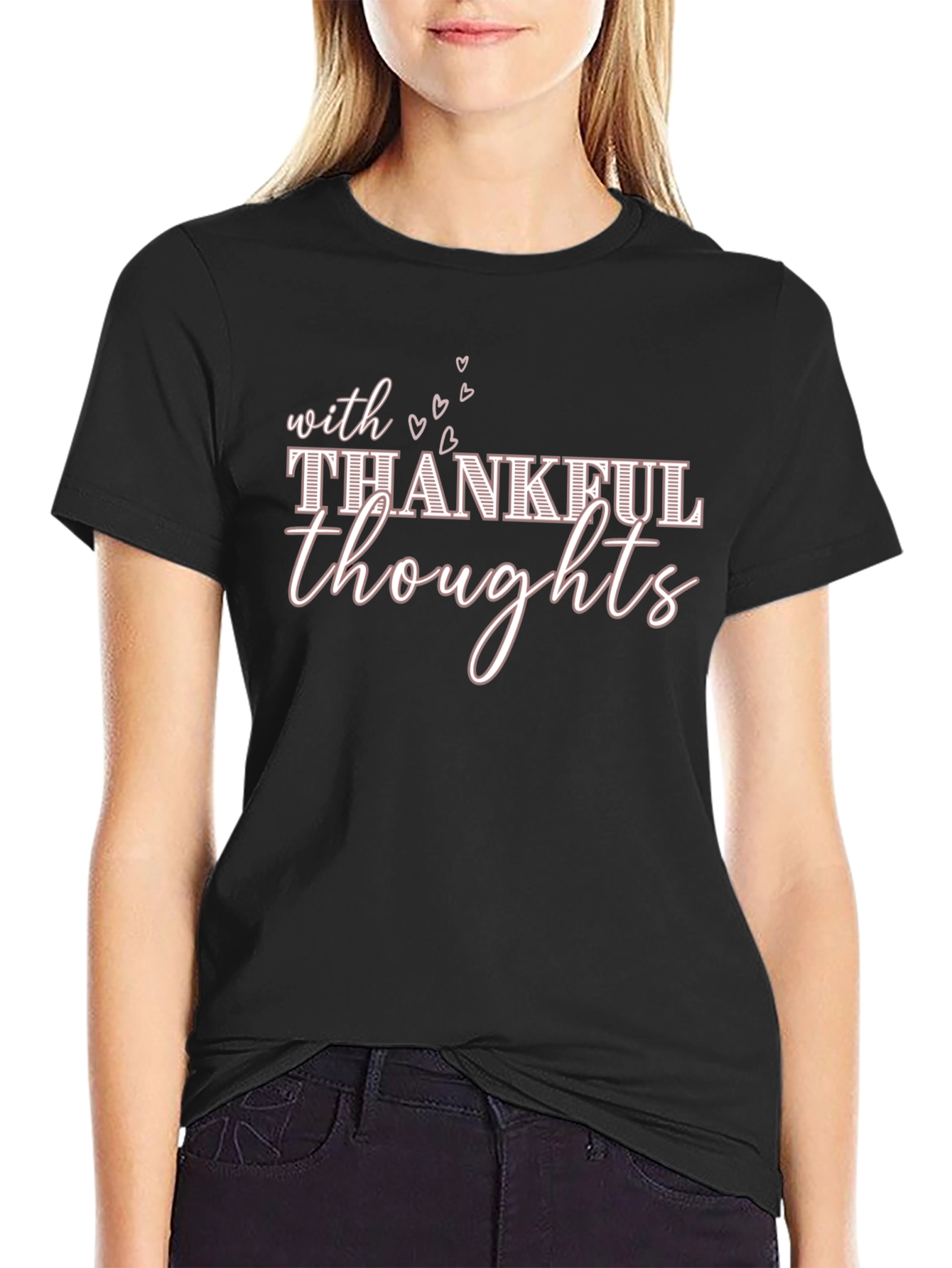 Black Thankful Thoughts Graphic T-Shirt view 2