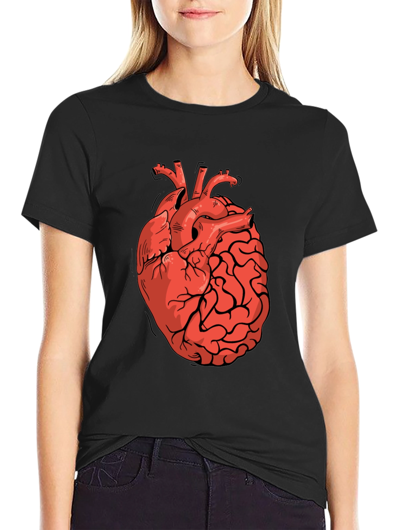 Black Heart-Brain Graphic Tee - Stylish Black T-Shirt view 2