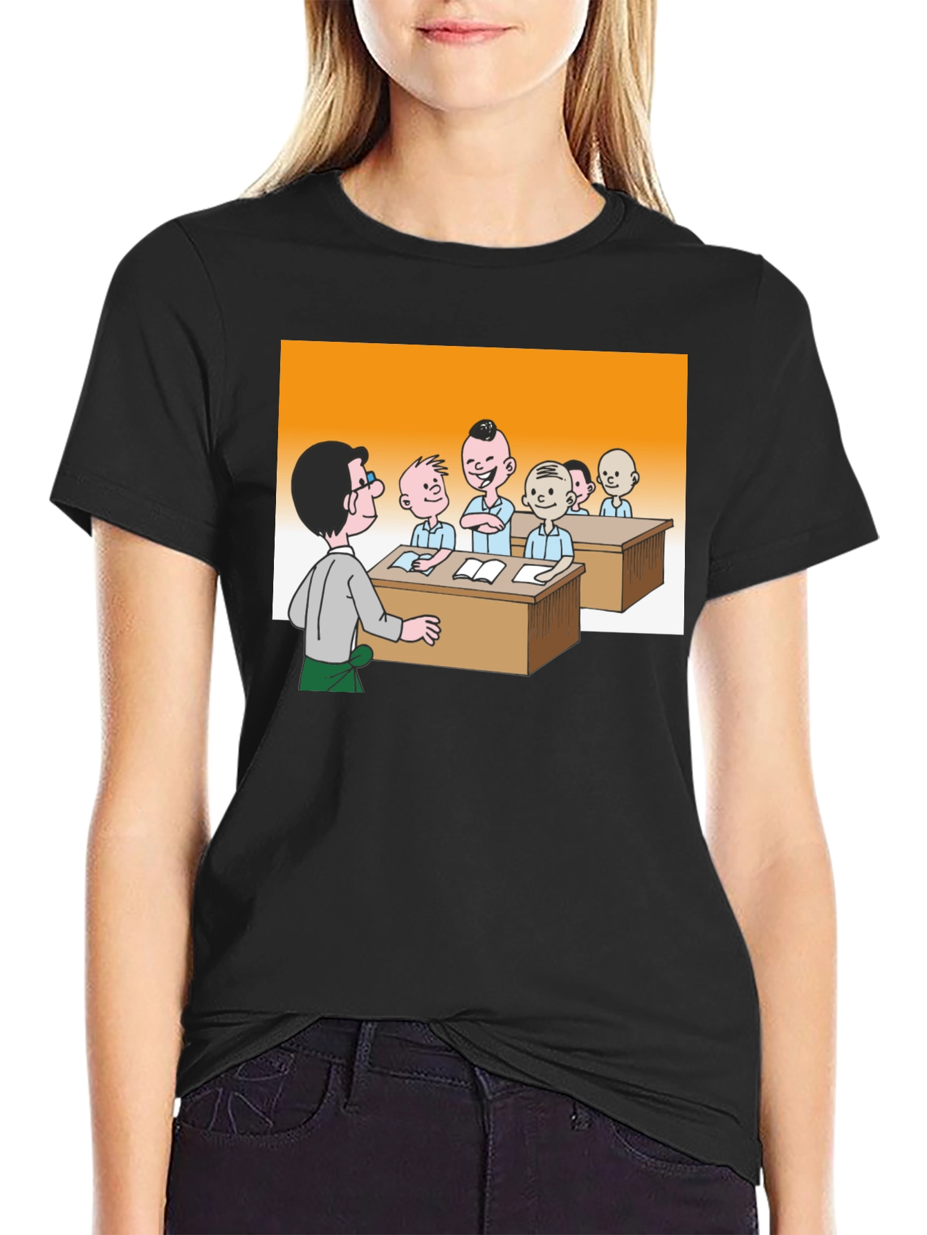 Cartoon Classroom Black T-Shirt - 2