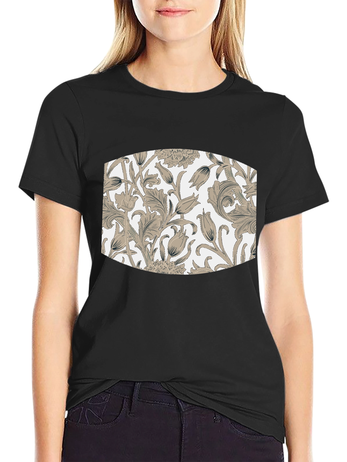 Black Floral Pattern T-Shirt - Black view 2