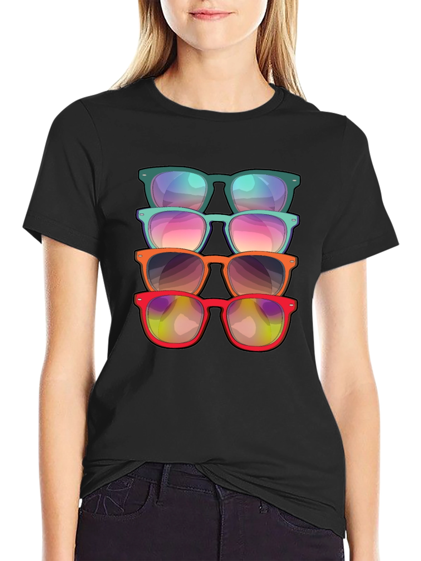 Black Sunglasses Stack Graphic Tee - Cool Casual Style view 2