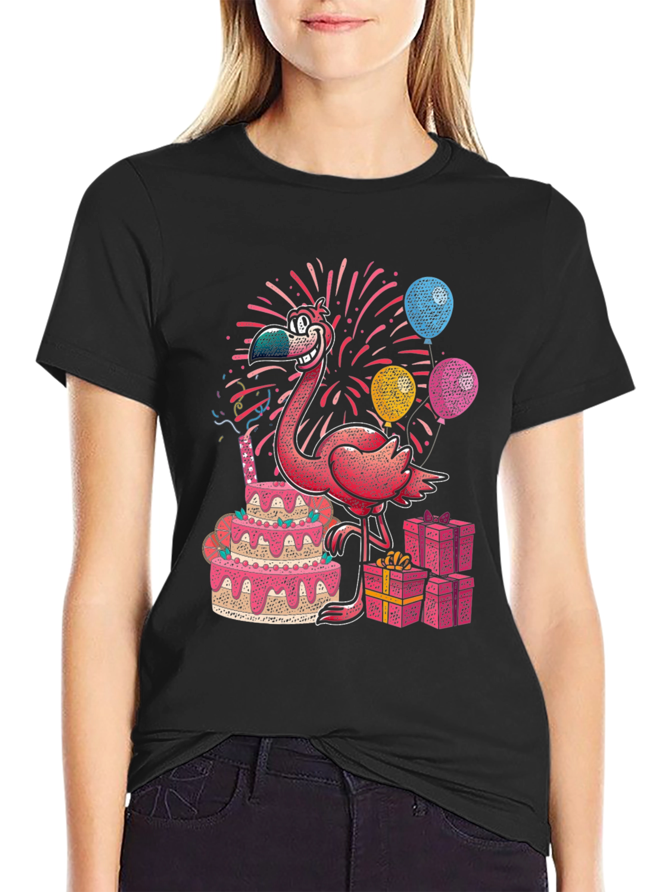 Black Flamingo Birthday Party T-Shirt view 2