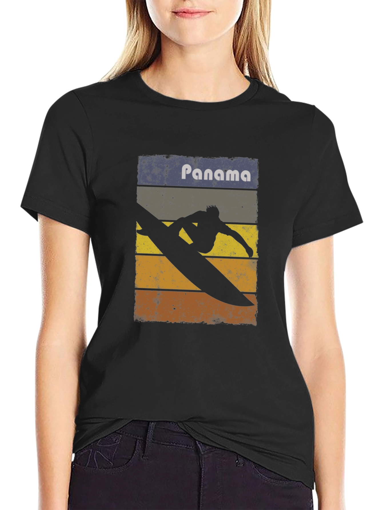 Black Panama Surfing Retro T-Shirt view 2