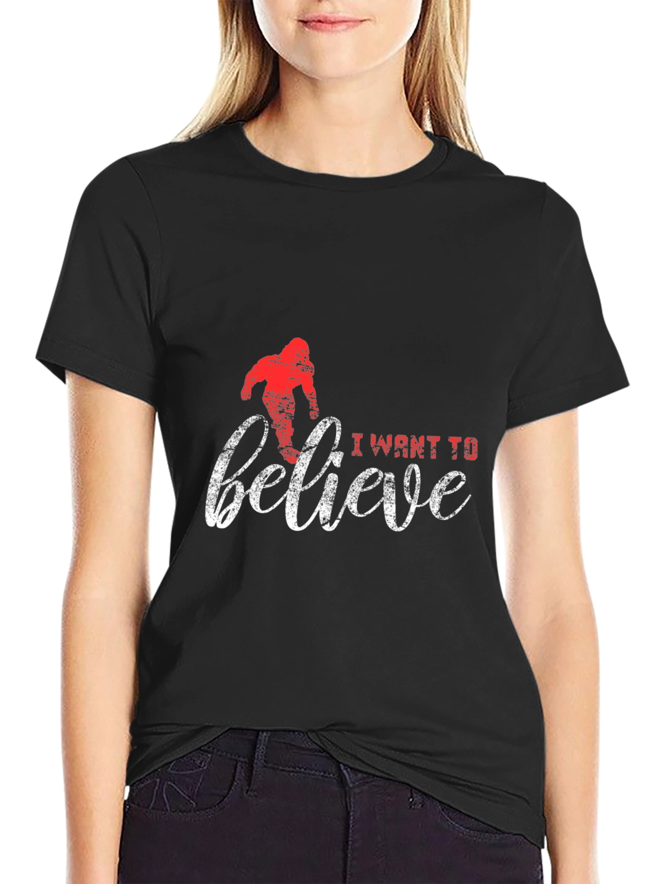 Black I Want To Believe Bigfoot Graphic Tee view 2