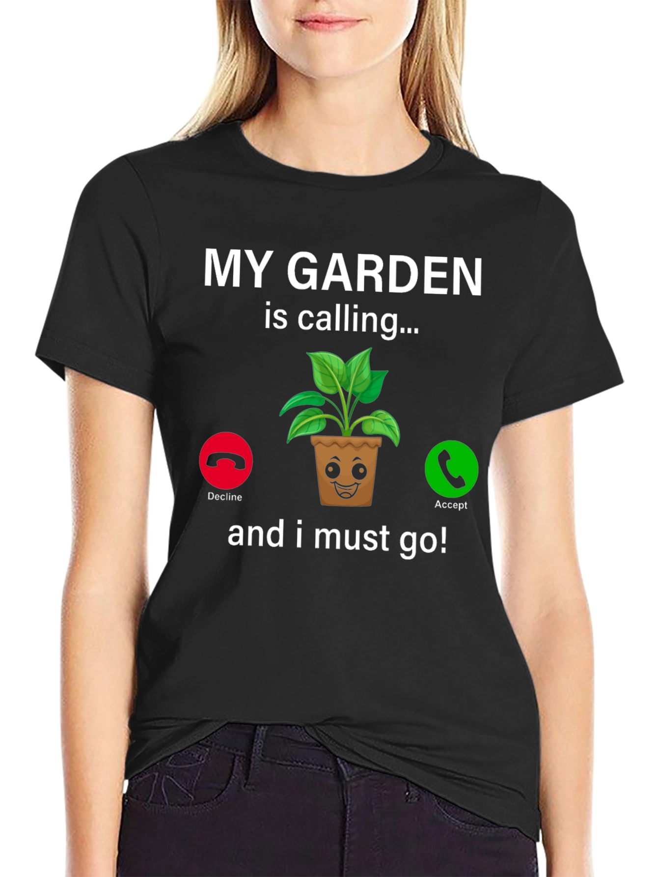 Black My Garden Is Calling T-Shirt Funny Gardener Tee view 2