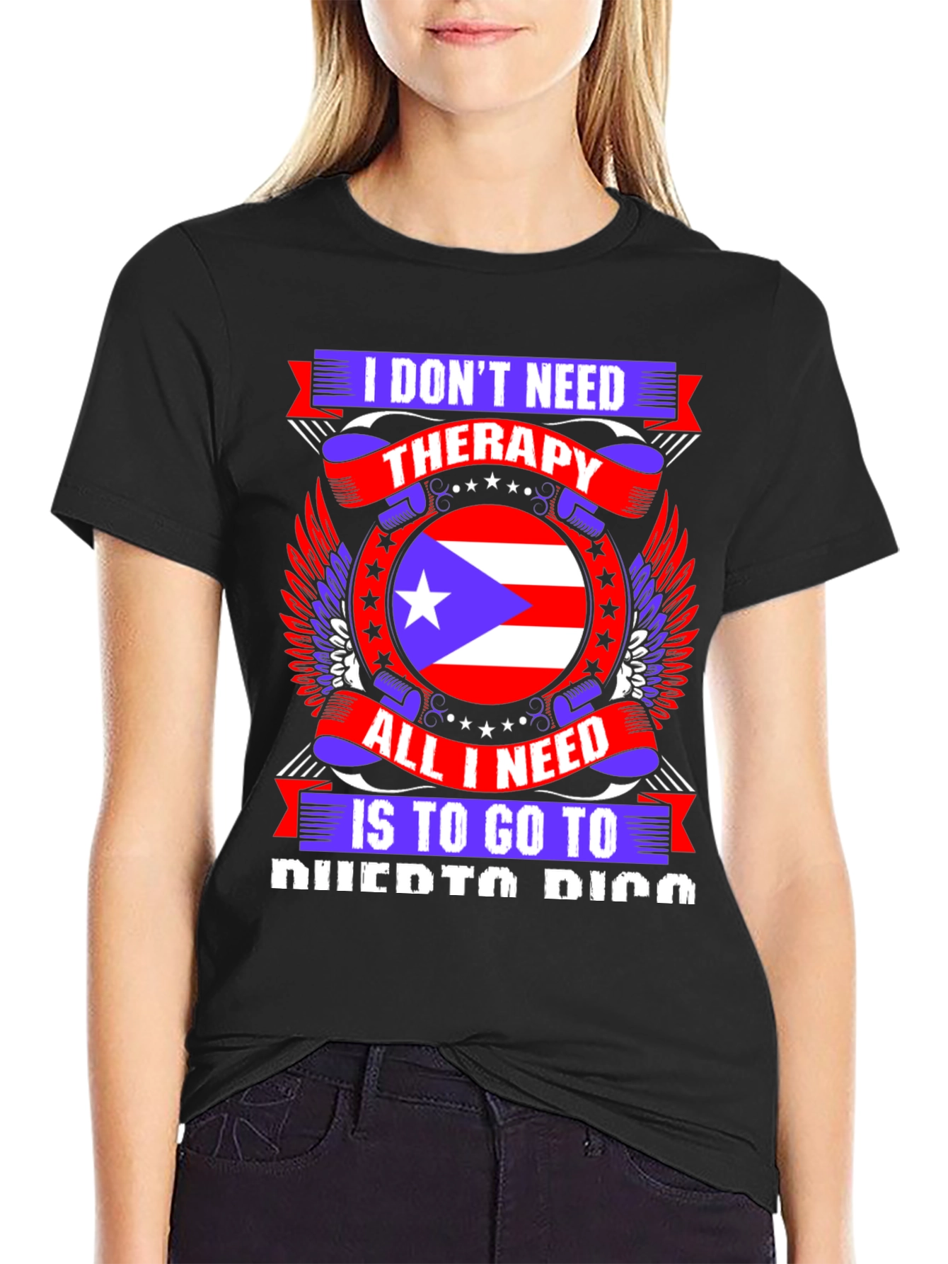 Black Puerto Rico Therapy T-Shirt view 2
