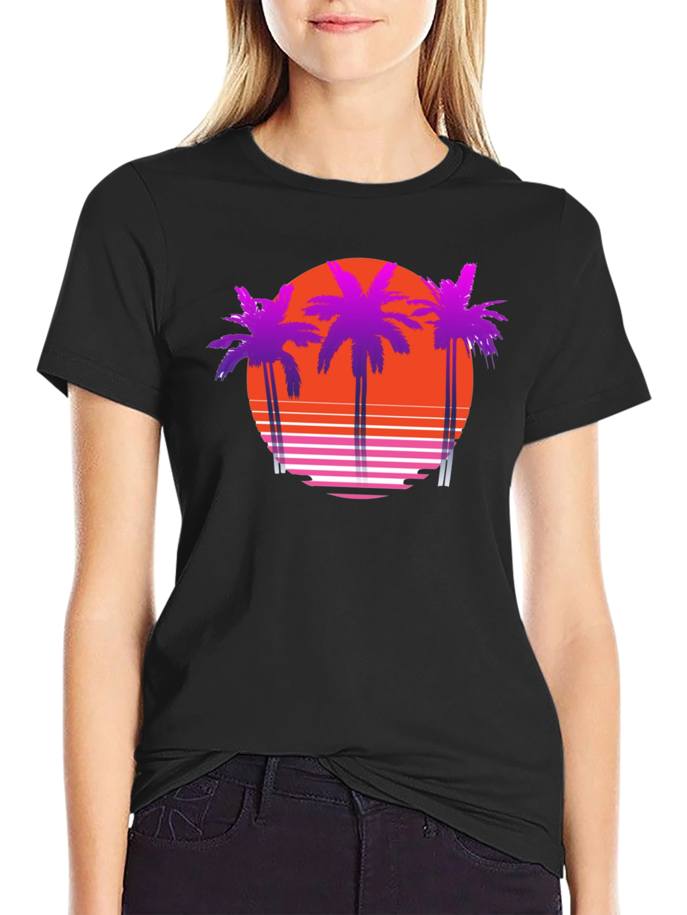 Black Retro Sunset Palm Tree T-Shirt view 2
